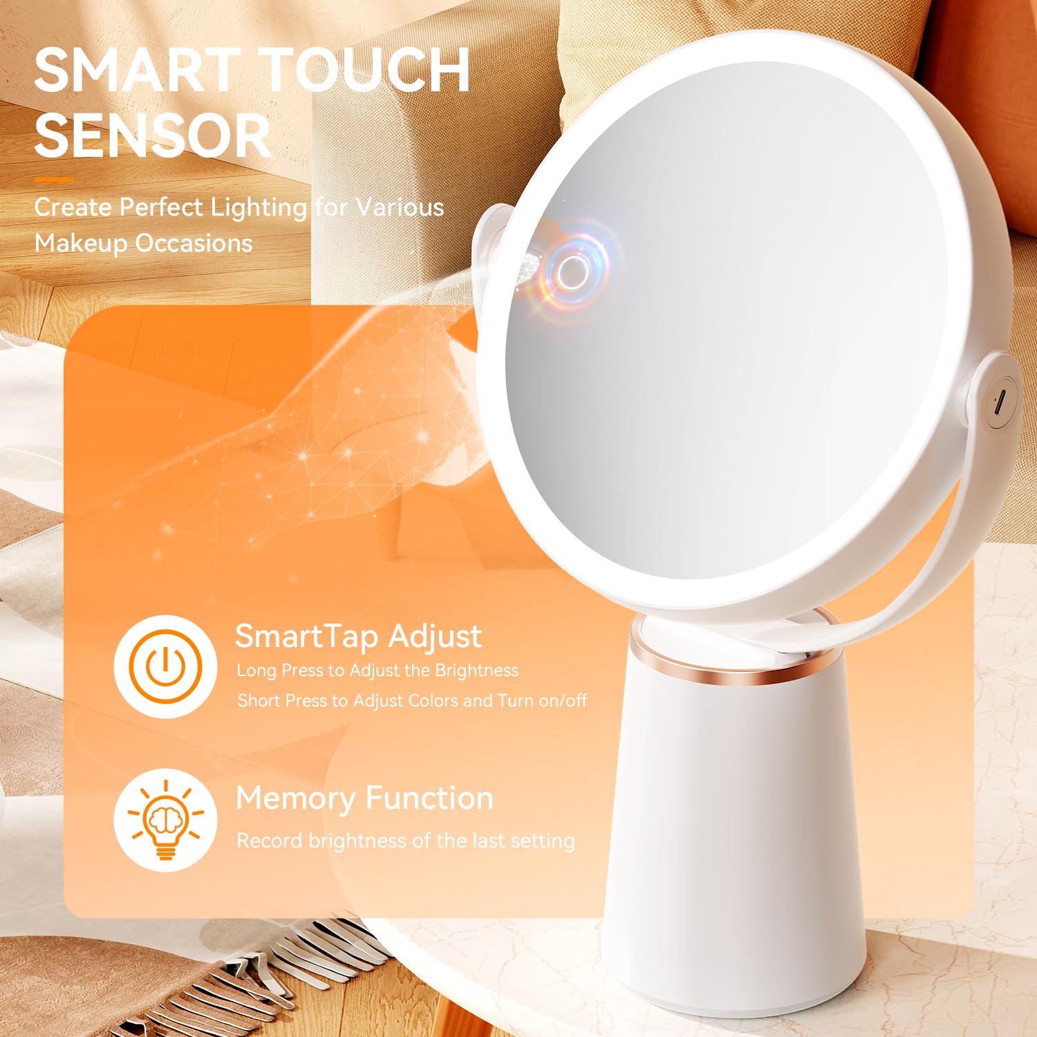 Auxmir Makeup Mirror With Lights, Double Sided 30X/1X Magnifying Mirror, 3 Color Stepless Dimmable Mirrors With Touch Screen, 20