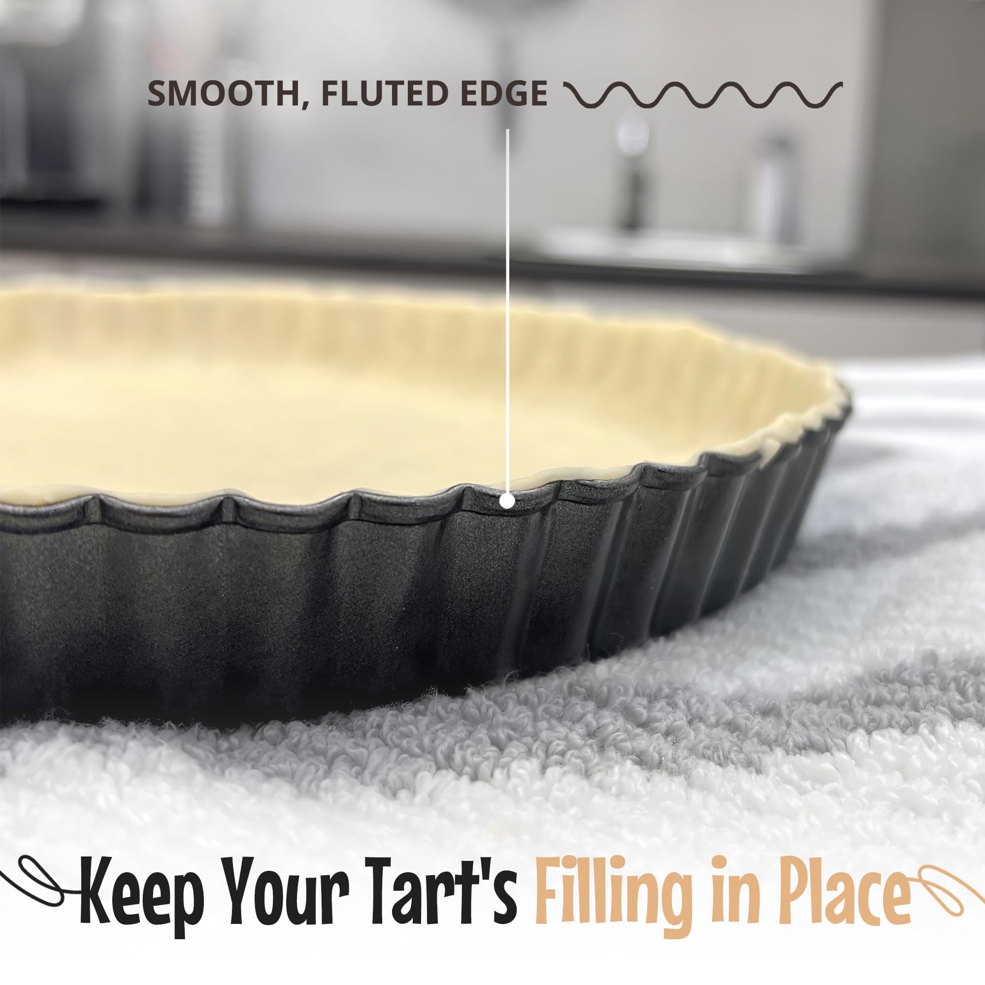 Yumtart 9 Inch Round Tart Pan, False Bottom Pie Pan, Deep Fluted Tart Pan - Non-Stick Tart And Quiche Pan With 10 Parchment Shee