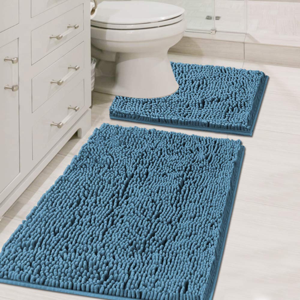Bathroom Rugs Luxury Chenille 2 Piece Mats, Soft Plush 32''X20'' Bath Rug + 20''X20'' Toilet Mat Microfiber Shaggy Carpet, Super