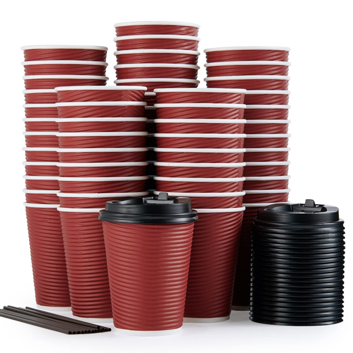Litopak 80 Pack 12 Oz Disposable Coffee Cups, Insulated Ripple Wall Paper Coffee Cups, Hot Paper Cups, Three Layer Insulated Cof