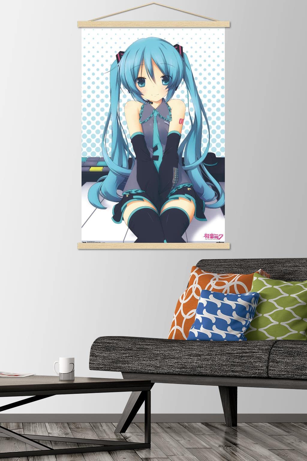 Trends International Hatsune Miku - Keys Wall Poster, 22.375'' X 34'', Premium Print And Beechwood Hanger Bundle
