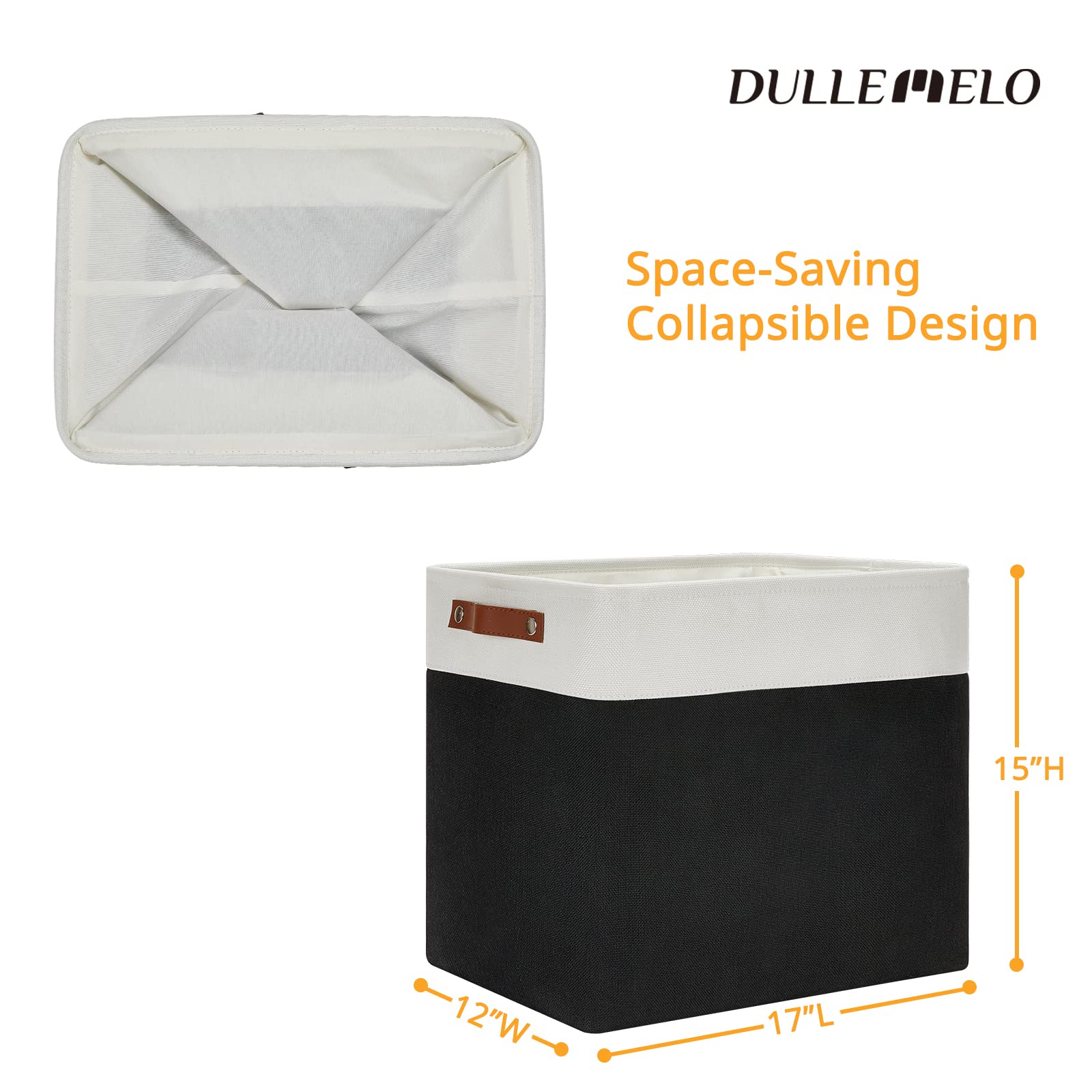 Dullemelo Large Fabric Basket For Organizing, 17 ''X12 ''X15 '' Storage Basket With Leather Handles, Collapsible Storage Bin For