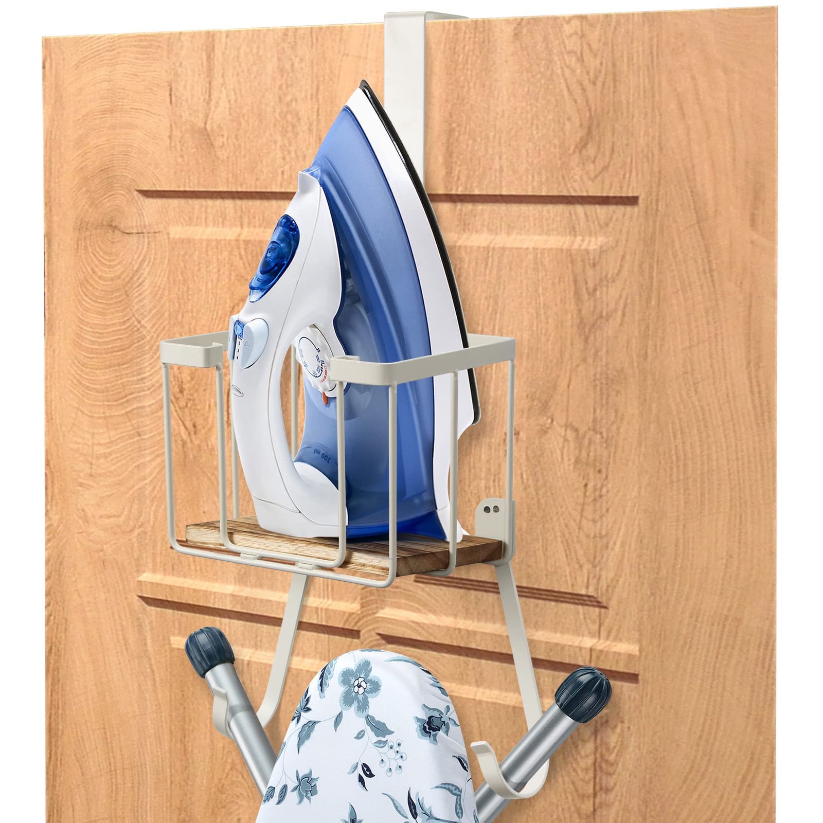 TJ.MOREE Over The Door Ironing Board Hanger, White, Iron Material, Model 8611, Space-Saving Laundry Room Storage Solution