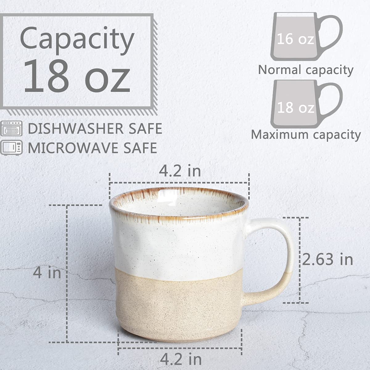 Bosmarlin Large Ceramic Coffee Mug, White Big Tea Cup for Office and Home, 18 Oz, Dishwasher and Microwave Safe, 1 PCS (White, 1