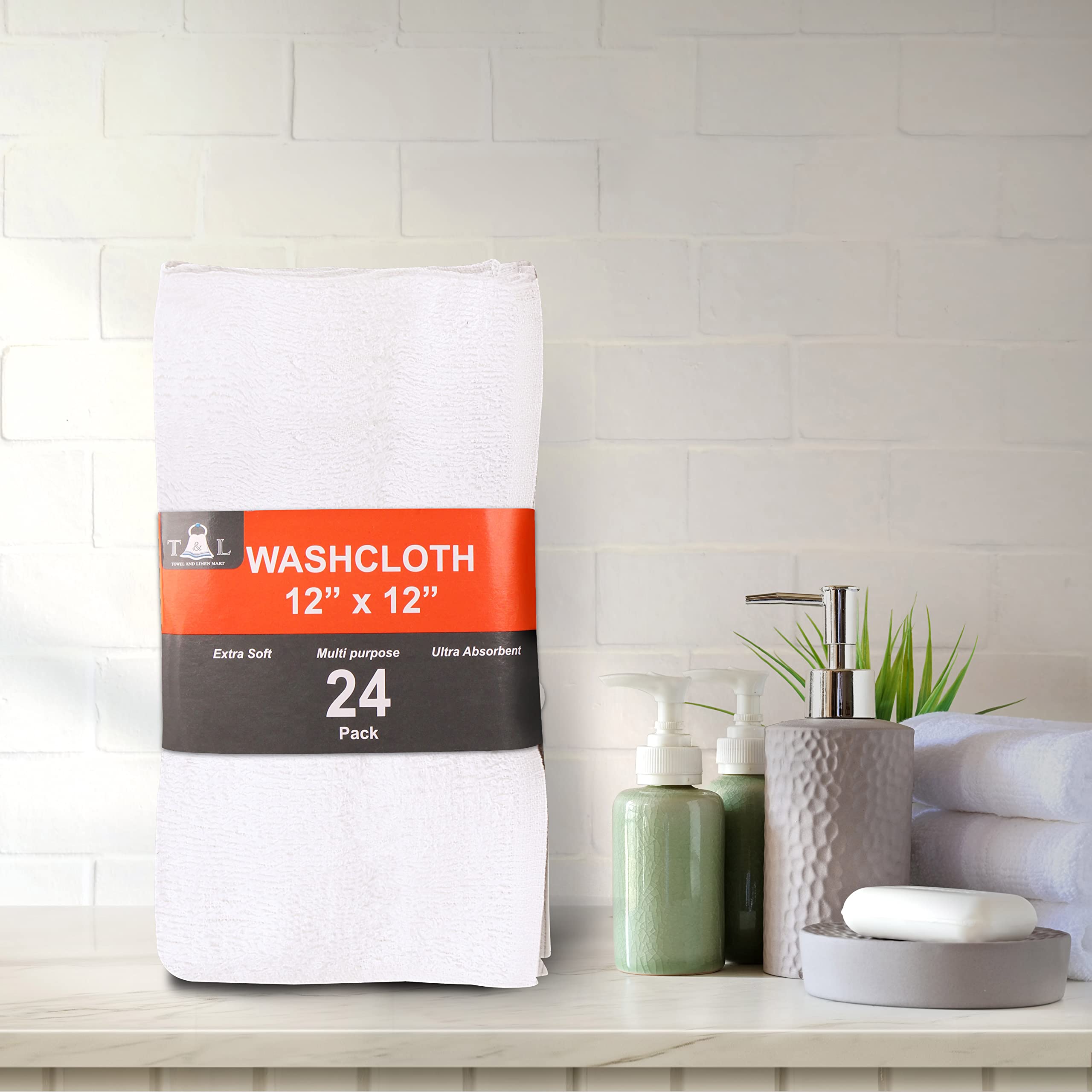 Towel and Linen Mart 100% Cotton - Wash Cloth Set - Pack of 24  Flannel Face Cloths  Highly Absorbent and Soft Feel Fingertip Towels (White)