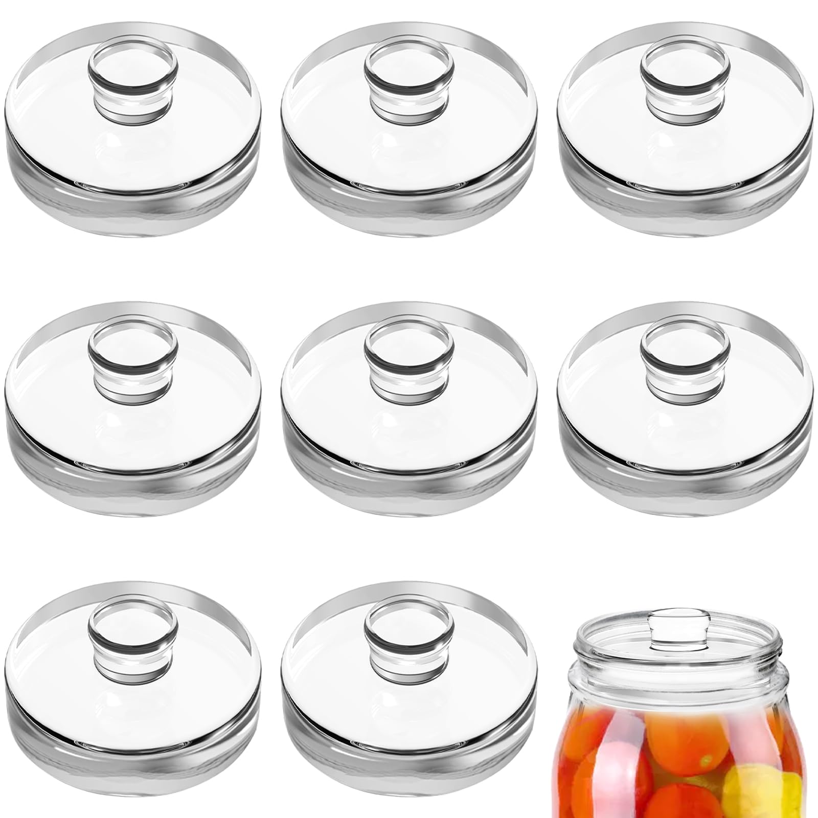 Jucoan 9 Pack Glass Fermentation Weights With Easy Grip Handles, Heavy Glass Fermenting Weights Lids Kit For Wide Mouth Mason Ja
