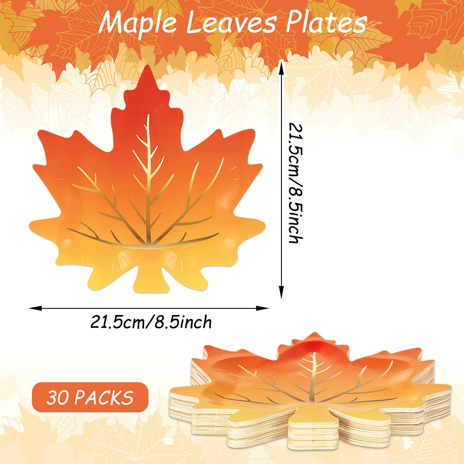 Whaline 30Pcs Fall Thanksgiving Paper Plates Maple Leaves Shaped Disposable Plates Gold Foil Autumn Leaves Harvest Plates for We