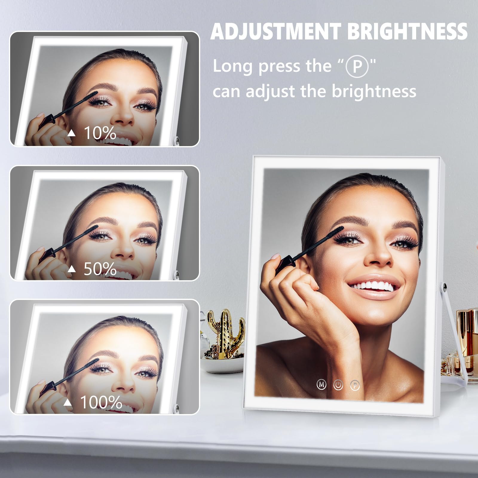 Vanity Mirror With Lights,10''X12'' Lighted Makeup Mirror, 3 Colors Dimmable, 360 Degree Rotation Makeup Mirror With Lights, Dua