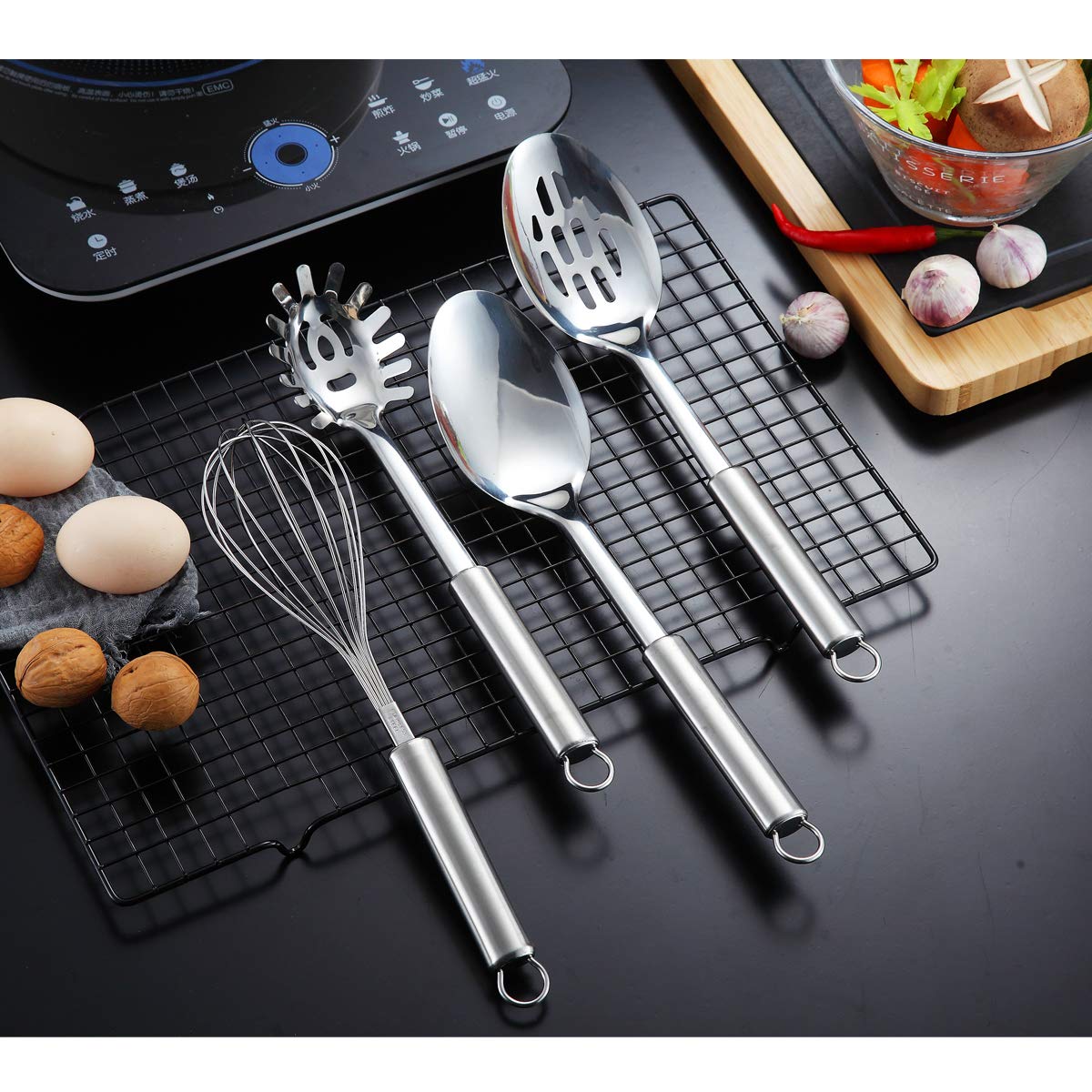 Berglander Cooking Utensil Set 12 Piece Stainless Steel Kitchen Tool Set  Include Cooking Spoon  Spatula  Whisk  Cooking Tong and etc (12 Pieces)