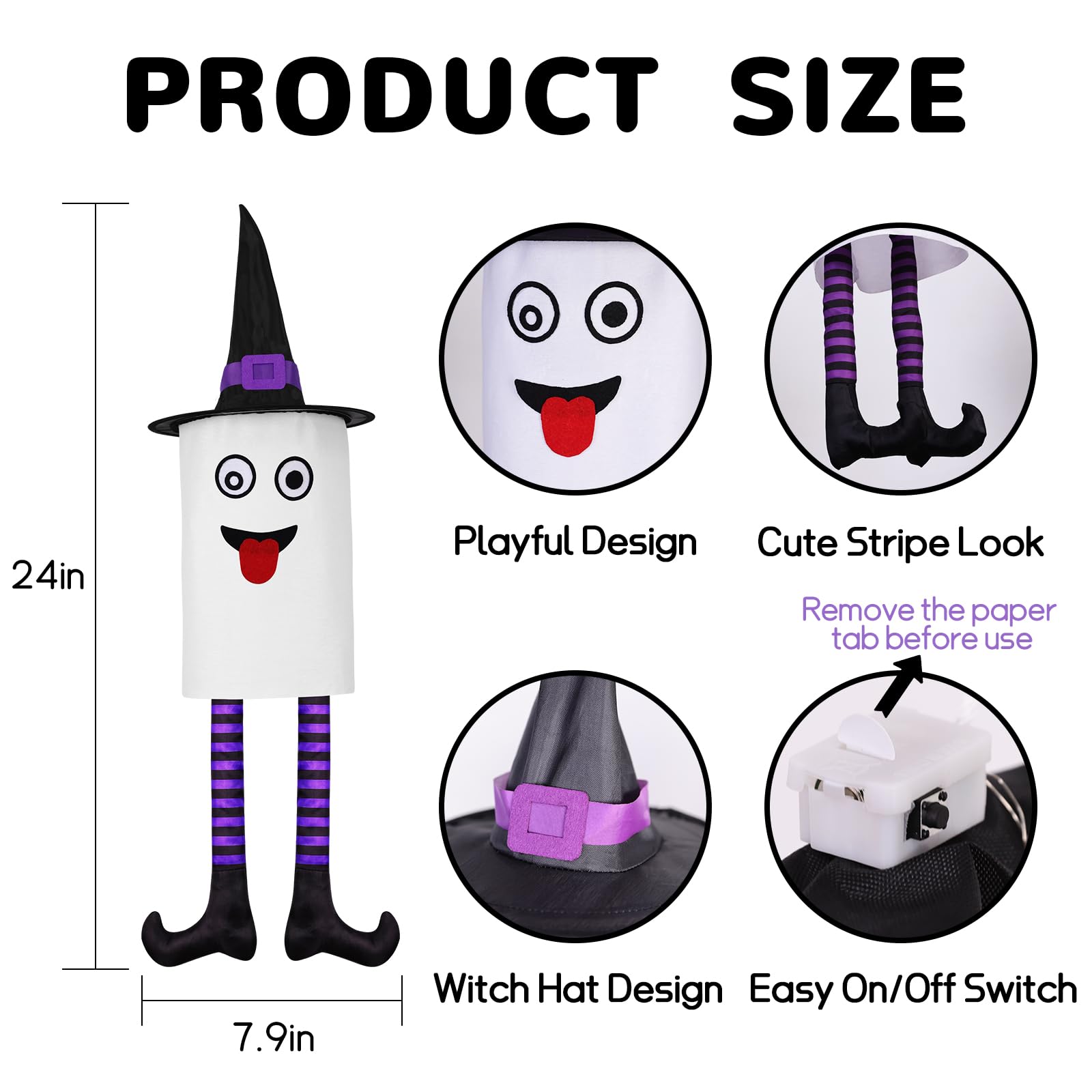4 Pack Light Up Hanging Ghosts Halloween Decorations Outdoor, Glowing Ghosts with Witch Hats LED Halloween Ghost Lights for Yard