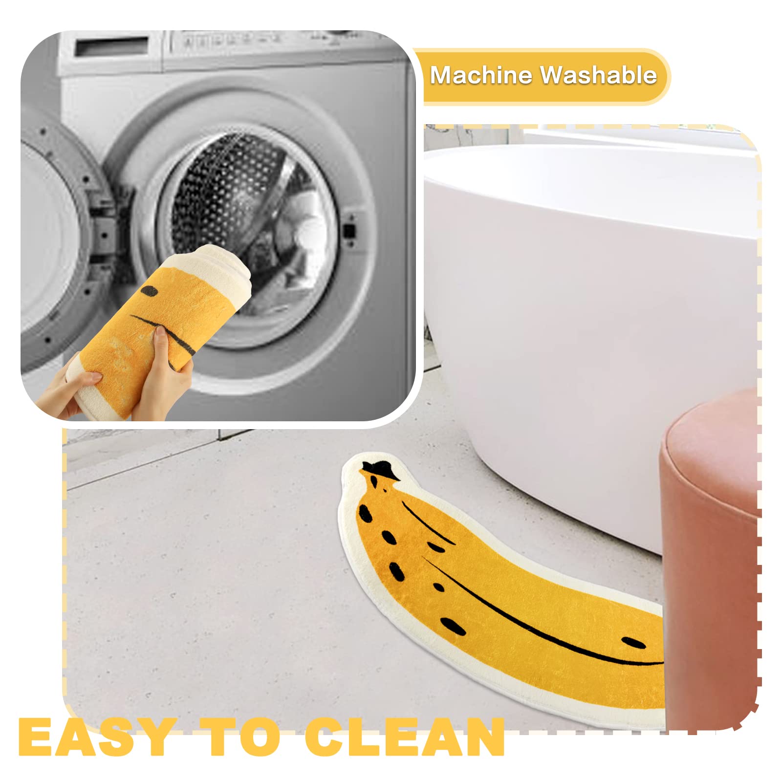 Banana Bath Rugs for Bathroom Non Slip Super Absorbent Bath Mat for Floor Bathmats Washable Yellow Cartoon Bathrugs Carpet Soft Shower Tub Rugs Thick Kitchen Doormat Home Decor 17.7x39.4inch/45x100cm
