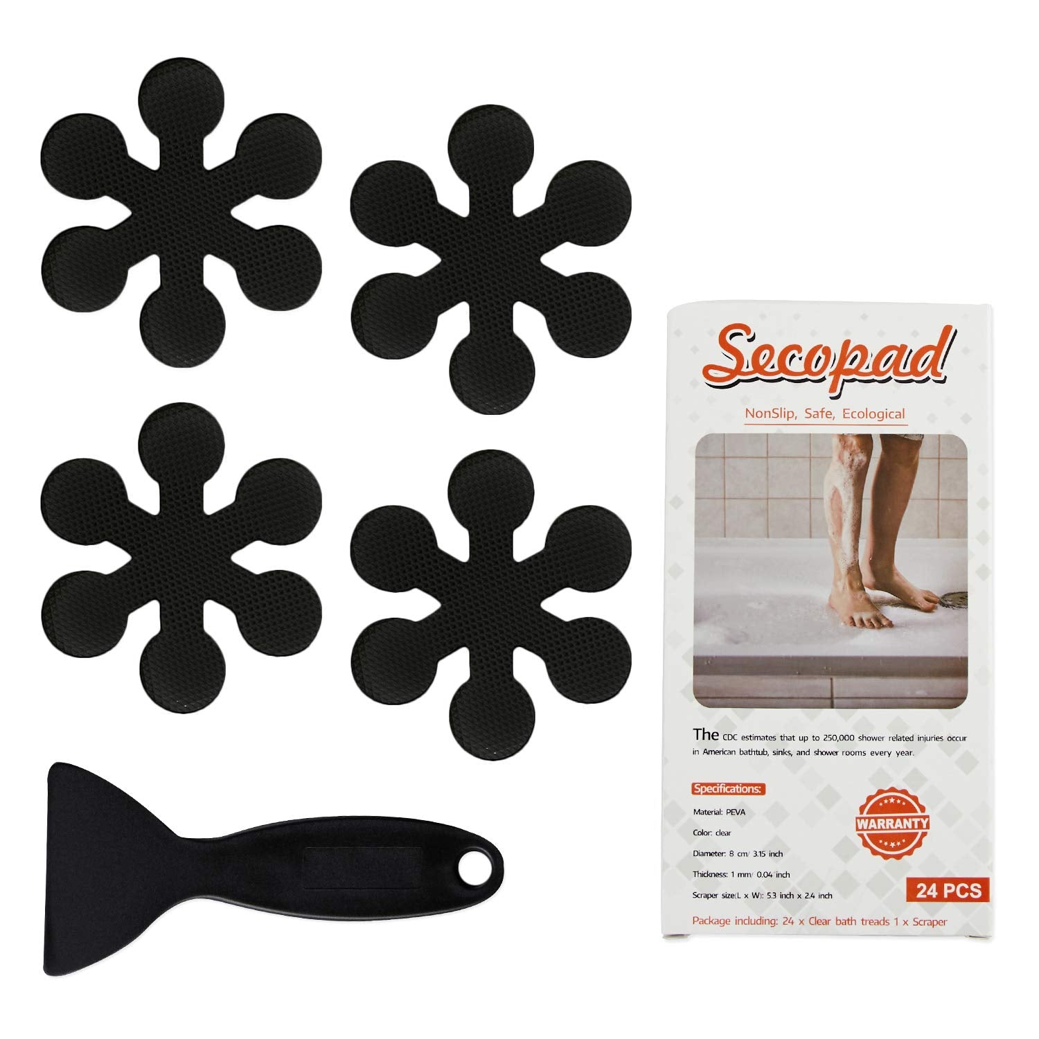 Secopad Bathtub Stickers Non-Slip, Safety Shower Treads Adhesive Appliques With Premium Scraper