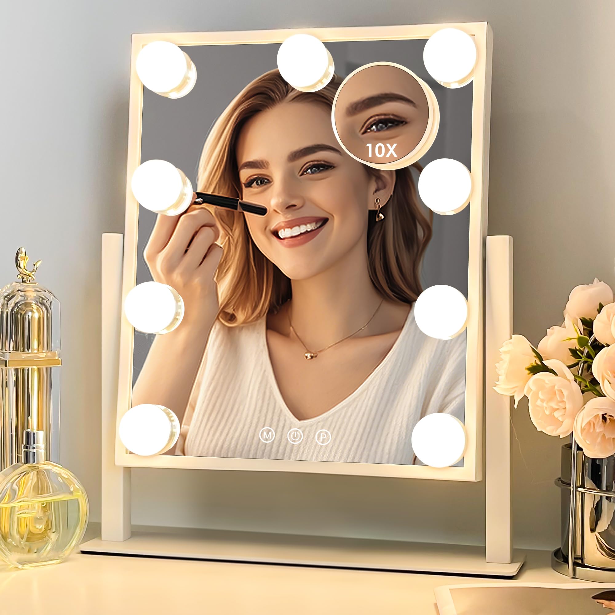Sucedey Vanity Mirror with Lights, Makeup Mirror with Lights, 3 Color Lighting Modes Detachable 10X Magnification Mirror Touch C