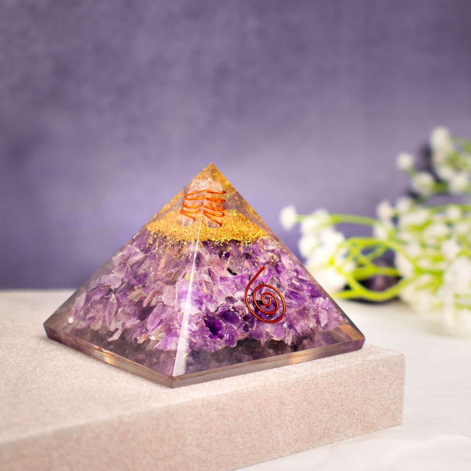 Astrotalk Amethyst Stone Resin Pyramid | Crystal Pyramid for Calm & Clarity | Vastu Items for Home Decor | Office Table Decoration Items | Gift for Man & Woman