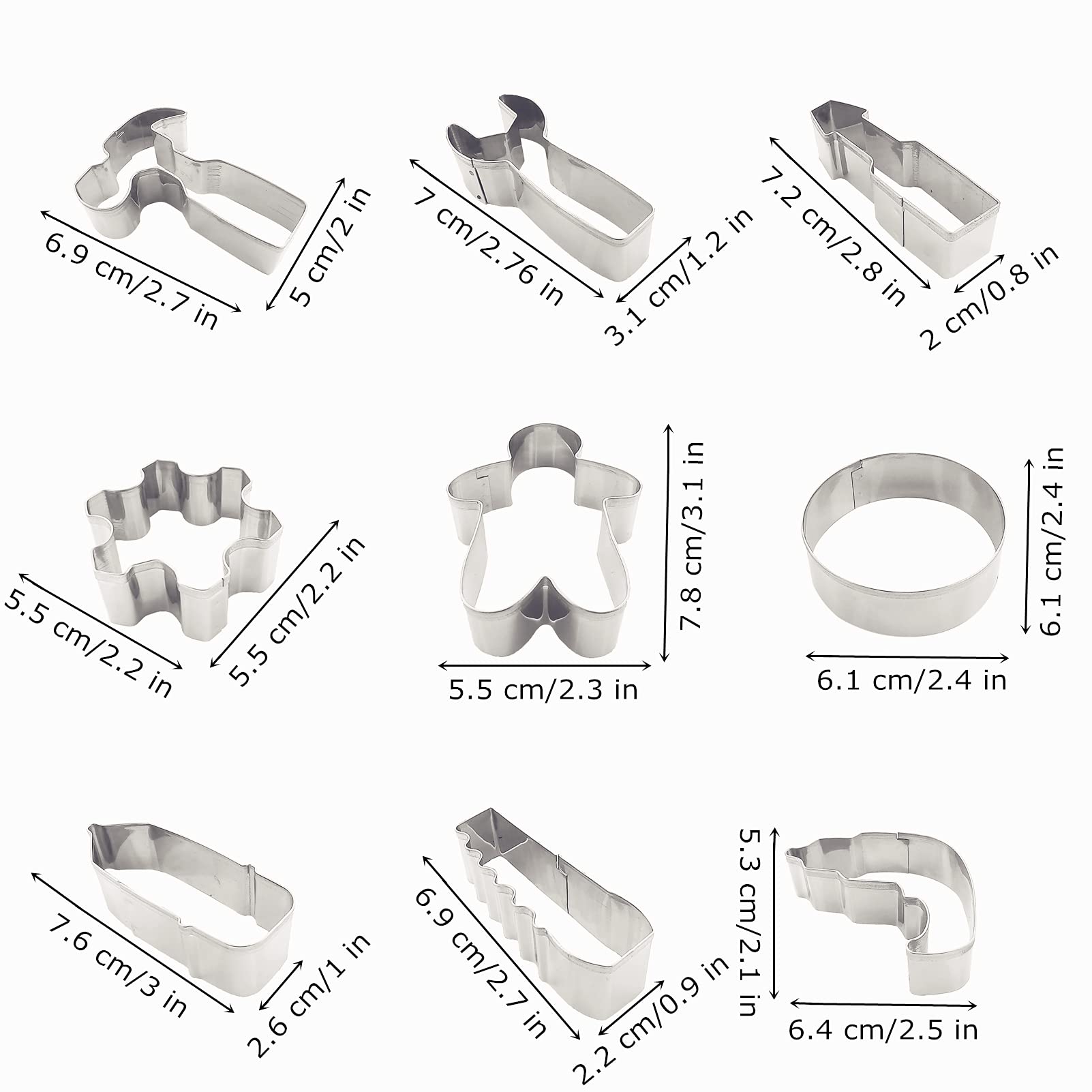 Mini Construction Tools Cookie Cutters Set Of 9 Pcs, Stainless Steel Mini Hardware Tools Series Shaped Fondant Baking Molds For