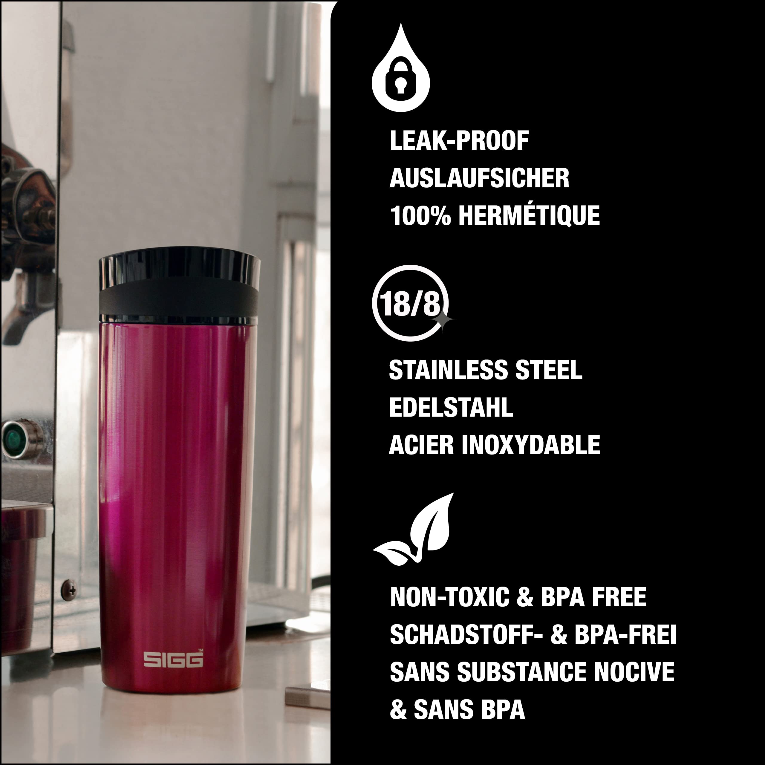 Sigg - Insulated Coffee Cup - Travel Mug Miracle Berry - Hot & Cold. Leakproof. Bpa Free - 18/8 Stainless Steel - 16 Oz
