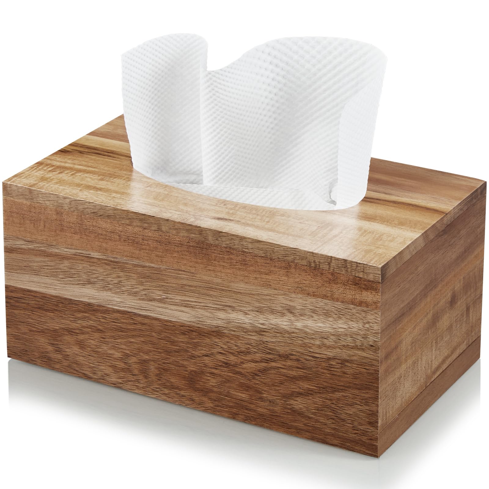 Alelion Rectangular Tissue Box Cover - Acacia Wood Rectangle Tissue Box Holder For Tabletop Night Stands Bathroom Office - Decor