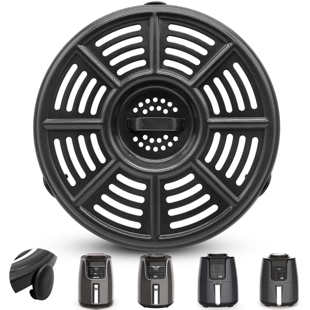 Air Fryer Grill Pan For Ninja Air Fryers, Round 8.2 In Premium Grill Plate Tray Replacement Parts With Rubber Bumpers For Ninja