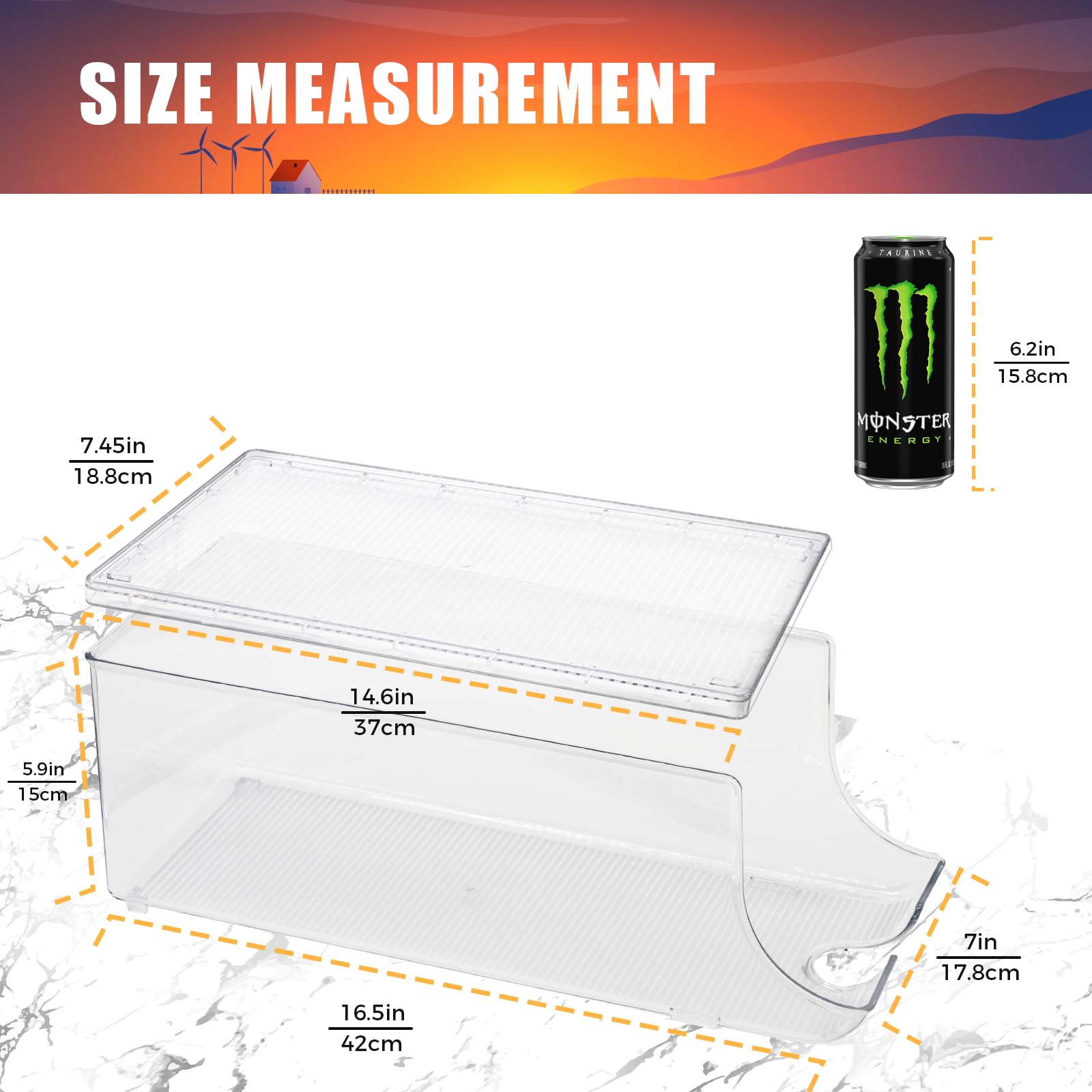 Scavata 2 Pack Tall Skinny Can Organizer For Refrigerator, Stackable Beverage Cans Of 16Oz & 17Oz Energy Drink Container Holder