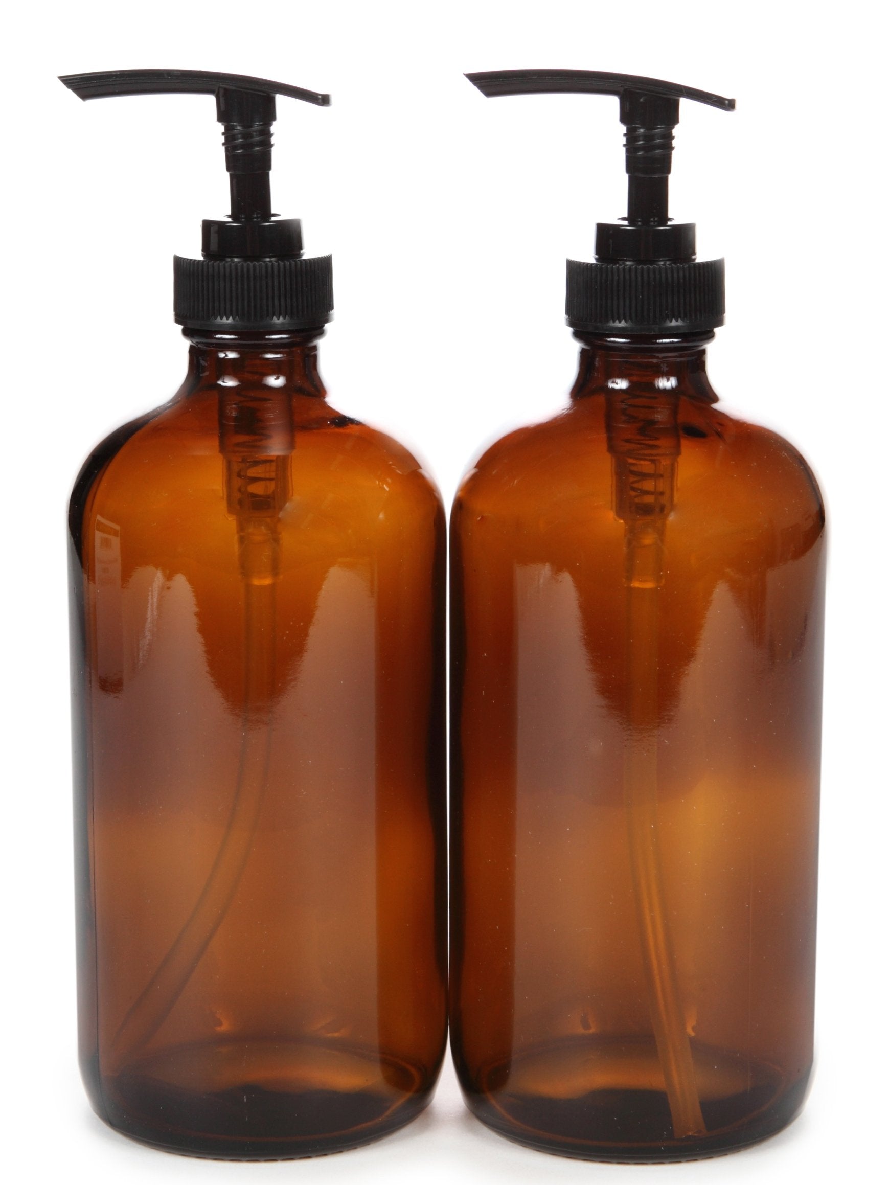Vivaplex, 2, Large, 16 Oz, Empty, Amber Glass Bottles With Black Lotion Pumps