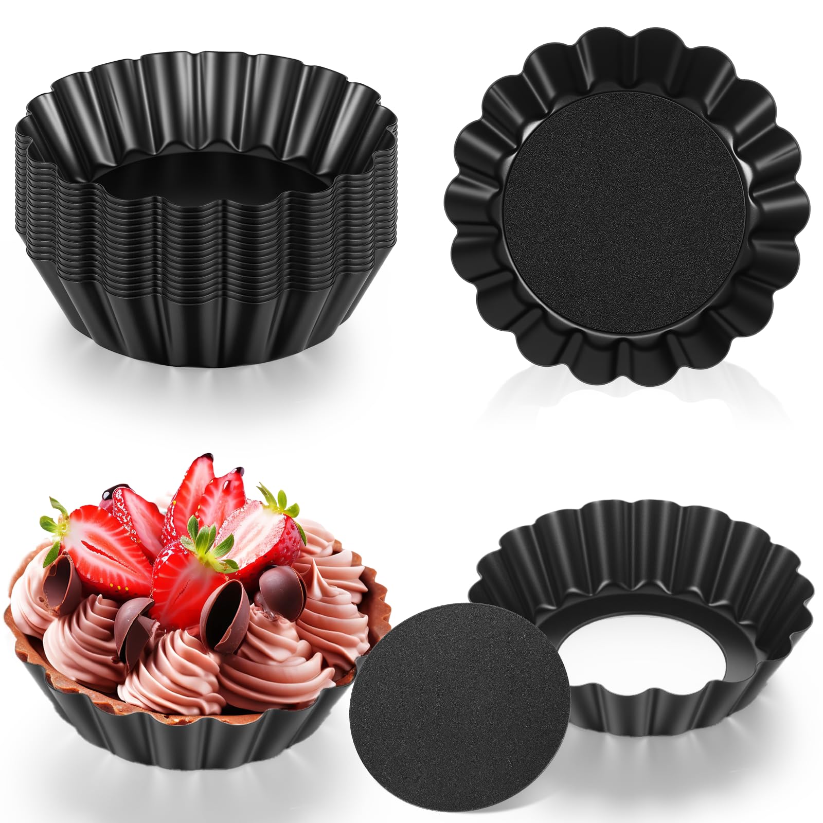 24 Pcs Mini Pie Tart Pans 3with Removable Bottom Round Nonstick Quiche Pan