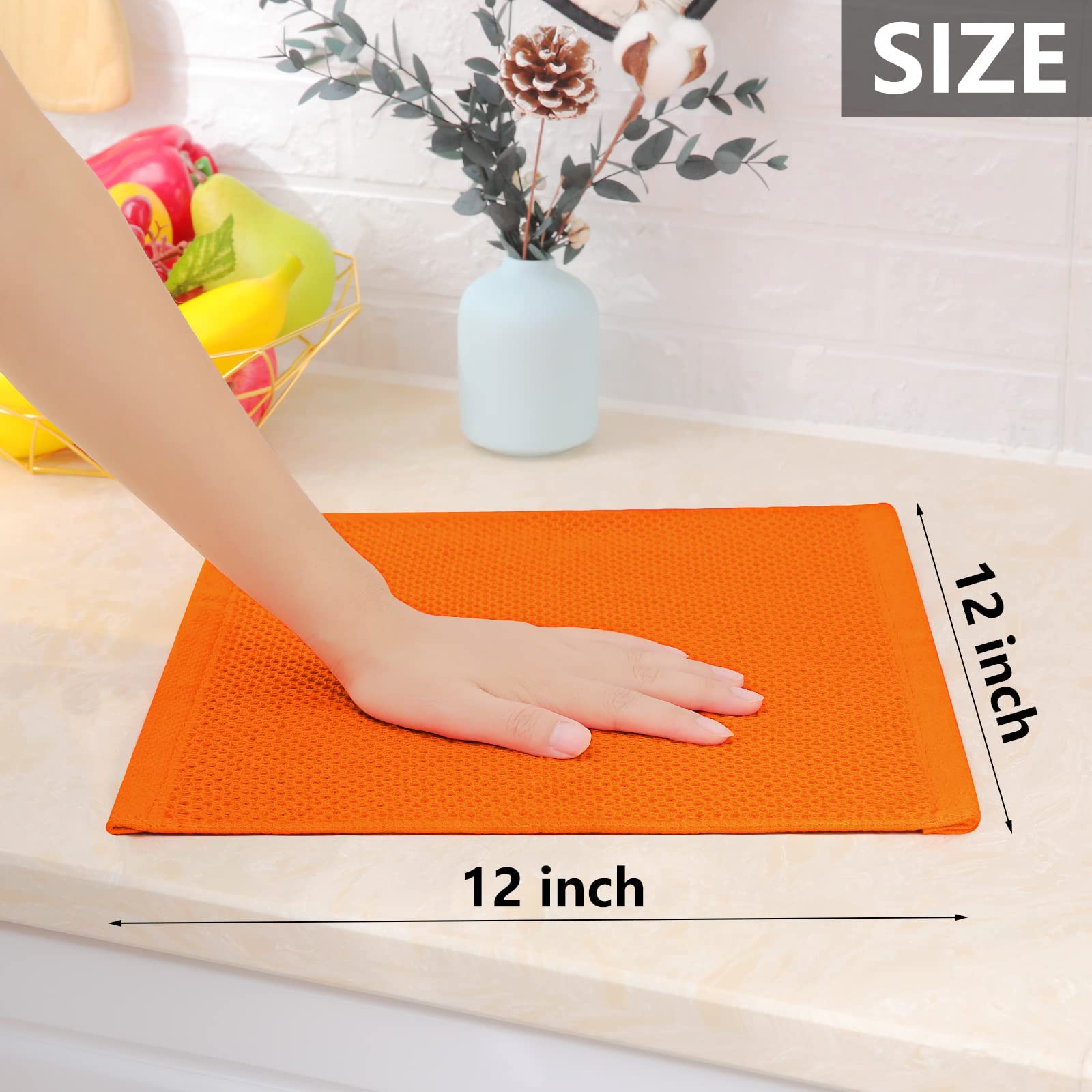 Homaxy 100% Cotton Waffle Weave Kitchen Dish Cloths, Ultra Soft Absorbent Quick Drying Dish Towels, 12 x 12 Inches, 8-Pack, Oran