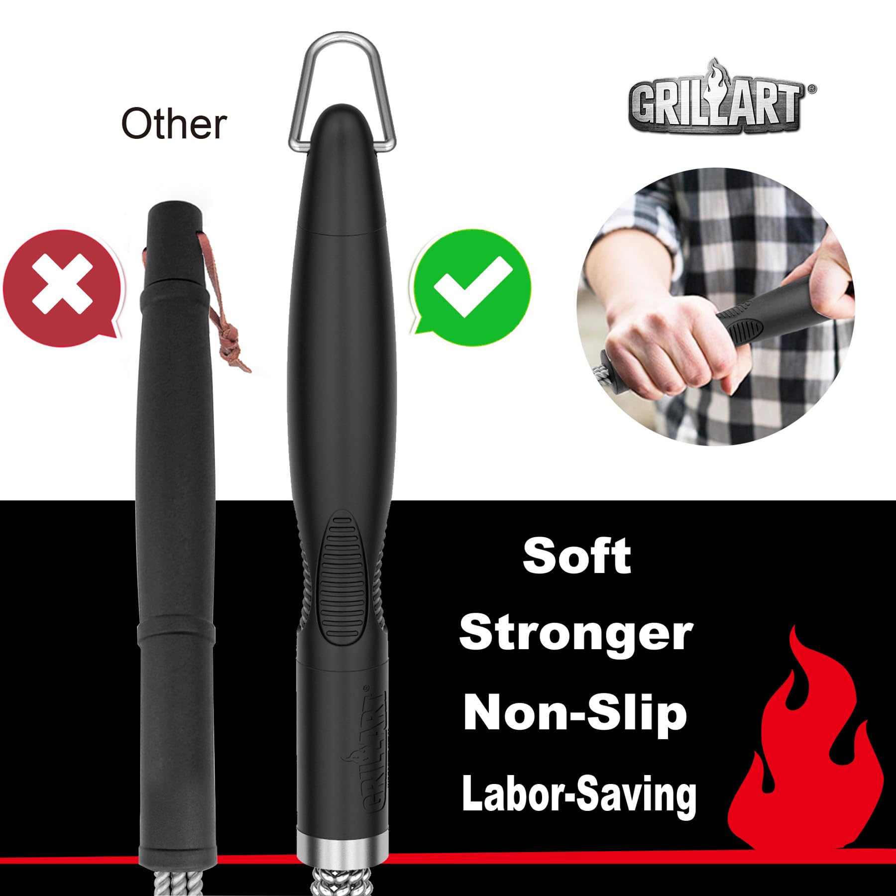 GRILLART Grill Brush and Scraper, Stainless Steel BBQ Cleaner, Dark Night Black, Model BR-8115 for Gas/Charcoal Grilling Grates