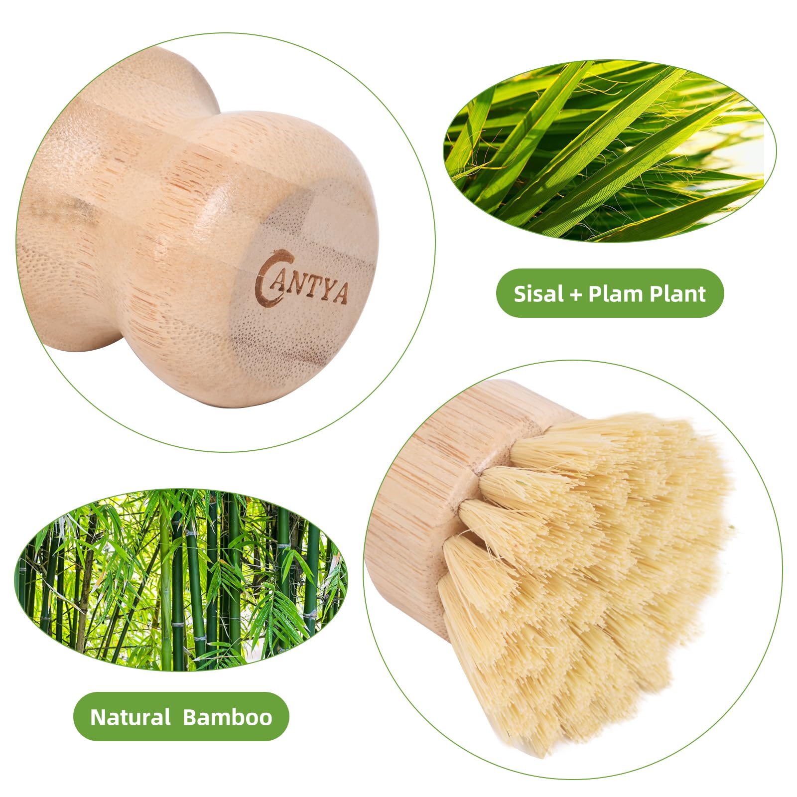 Bamboo Wok Brush - 6 Sets, Natural Bamboo Handle, Hard Brush Design, Environmental Protection And Durable, Bamboo Dish Brush Sui