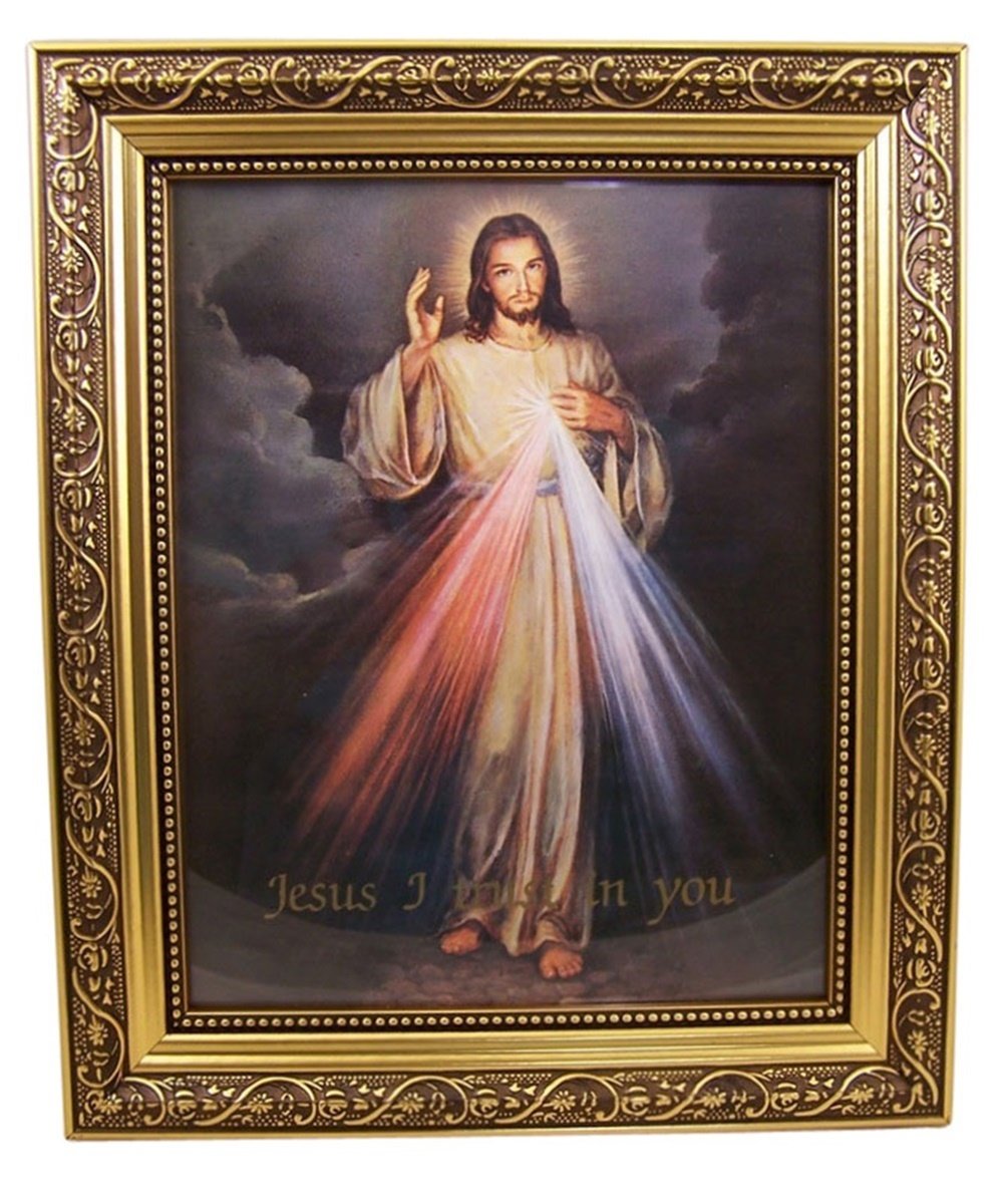 Gerffert Collection The Divine Mercy Framed Portrait Print, 13 Inch (Ornate Gold Tone Finish Frame)