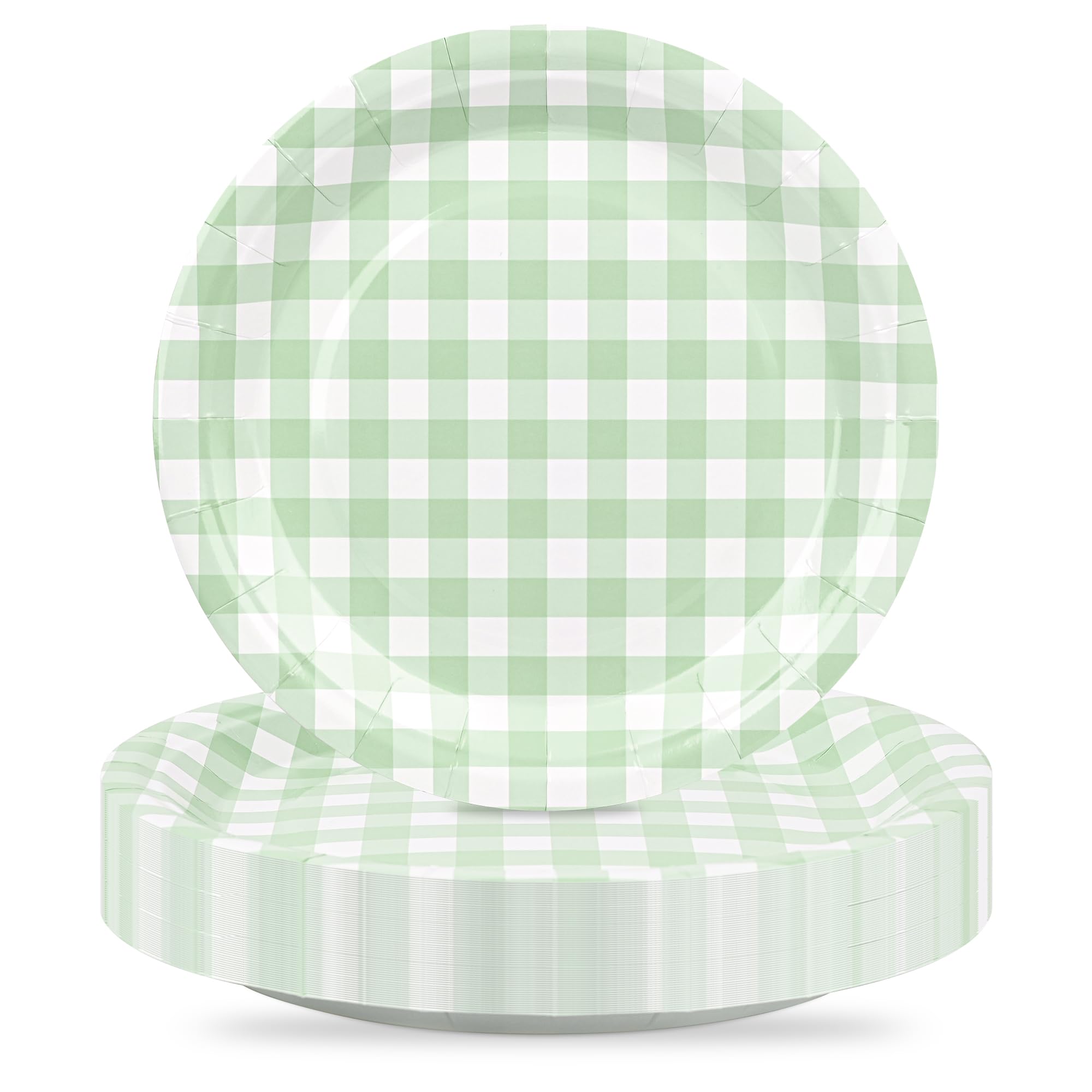 Houuqe 48Pcs 7 Inches Gingham Party Supplies Sage Green Paper Plates Disposable Plaid Decorative Dinner Dessert Serving Plates f