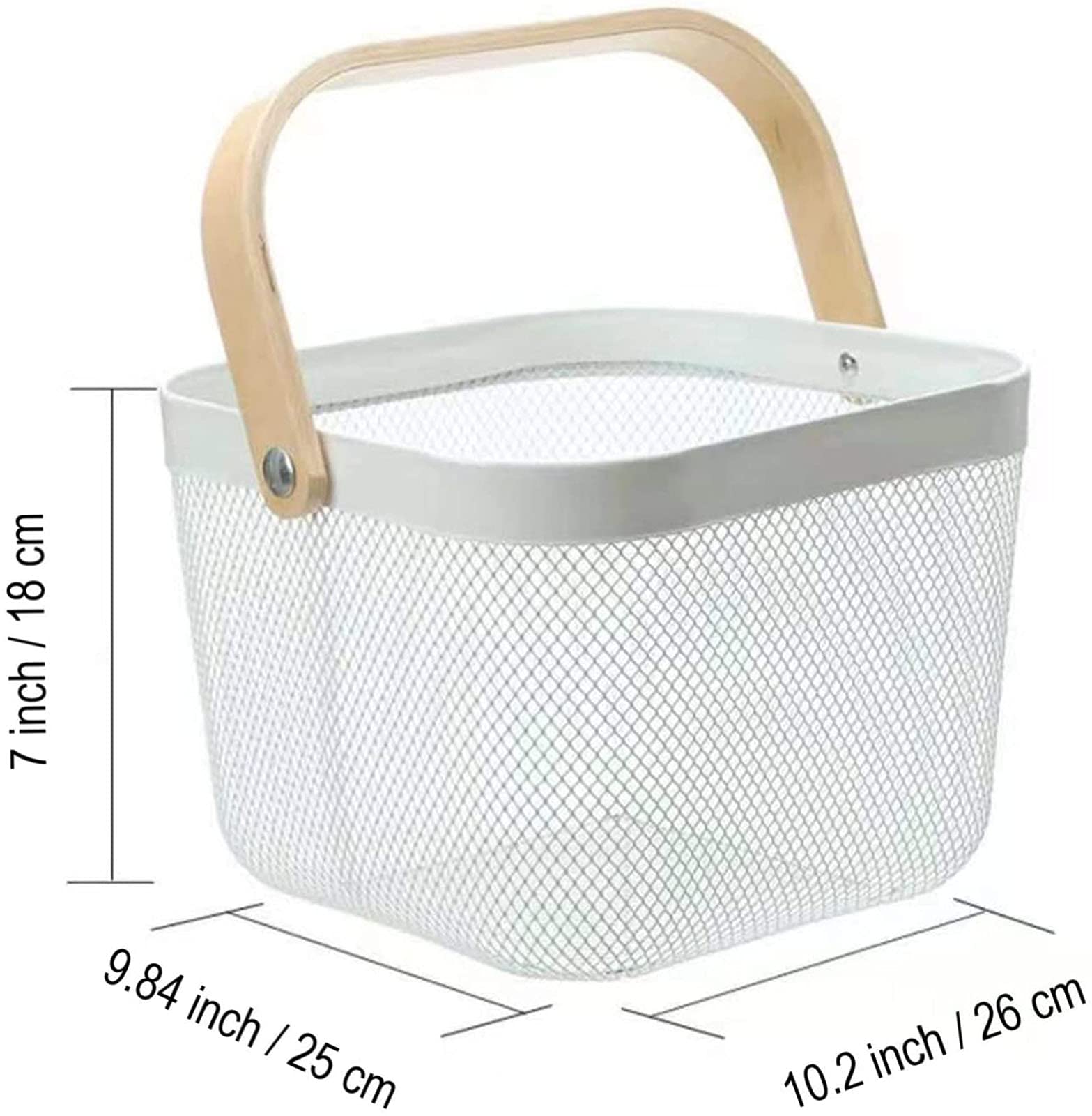 Ajioda Metal Mesh Steel Basket, Storage Organizer Basket Multi-Functional Hanging Kitchen Baskets Fruit Basket Bin With Bamboo H