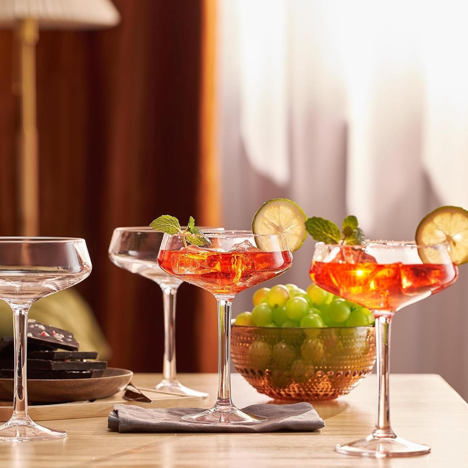 Acrylic Coupe Glasses – Set of 4 Stemmed 8 oz Clear Cocktail Glasses