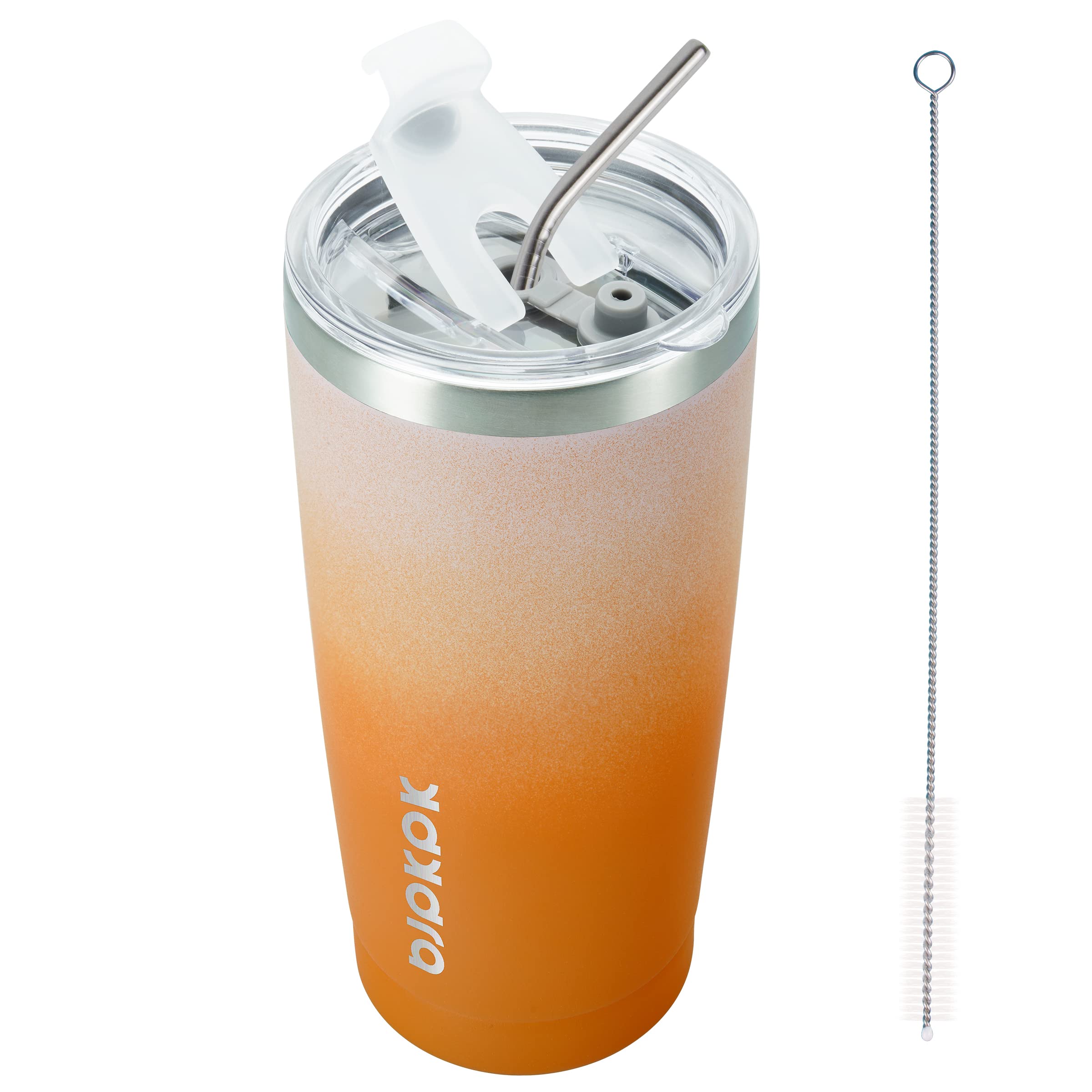 BJPKPK Tumbler with Lid and Straw, 20 oz Stainless Steel Vacuum Insulated Color Block Tumblers, Double Wall Ice Coffee Thermal C