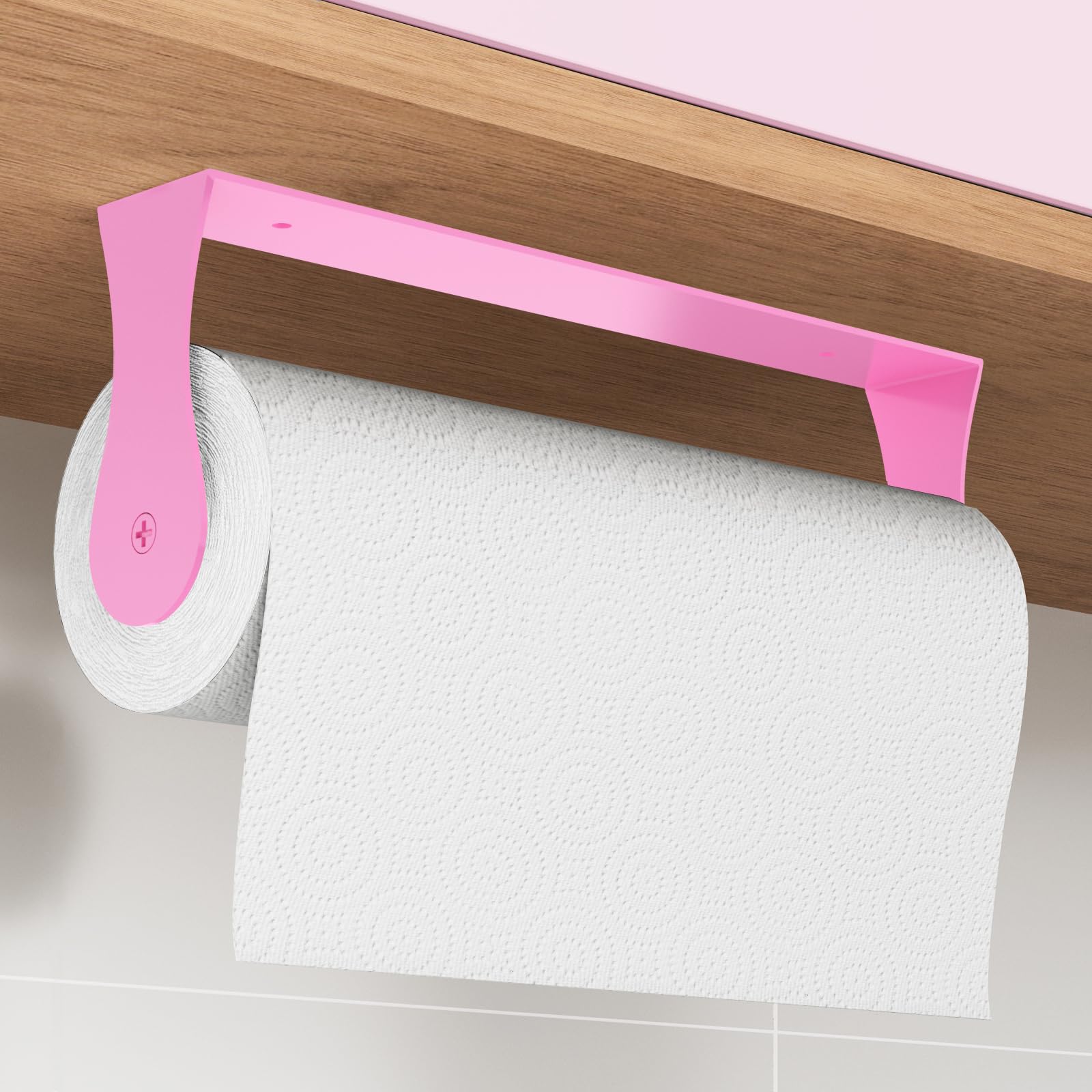 Pink Paper Towel Holder Under Cabinet, Pink Kitchen Accessories Decor, Stainless Steel, Wall Mount Paper Roll Holder for Bathroo