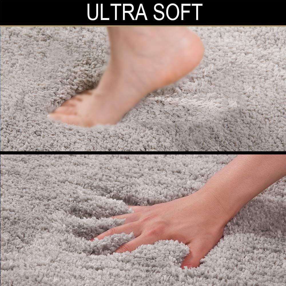 Walensee Shaggy 2 Piece Bath Rug Sets (Light Tan) 20 X 24 U Shape Contour Rug & 20 X 32 Bathroom Rug Machine Wash/Dry Bath Mats