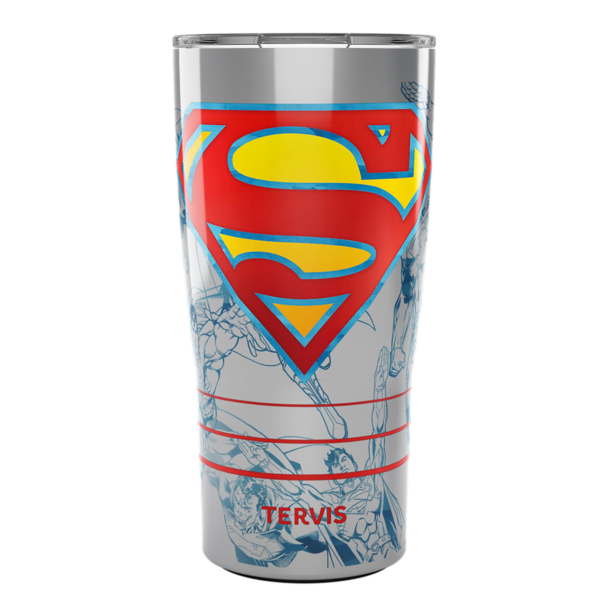 Tervis Traveler DC Comics Superman Lineage Triple Walled Insulated Tumbler Travel Cup Keeps Drinks Cold & Hot, 20oz, Stainless S