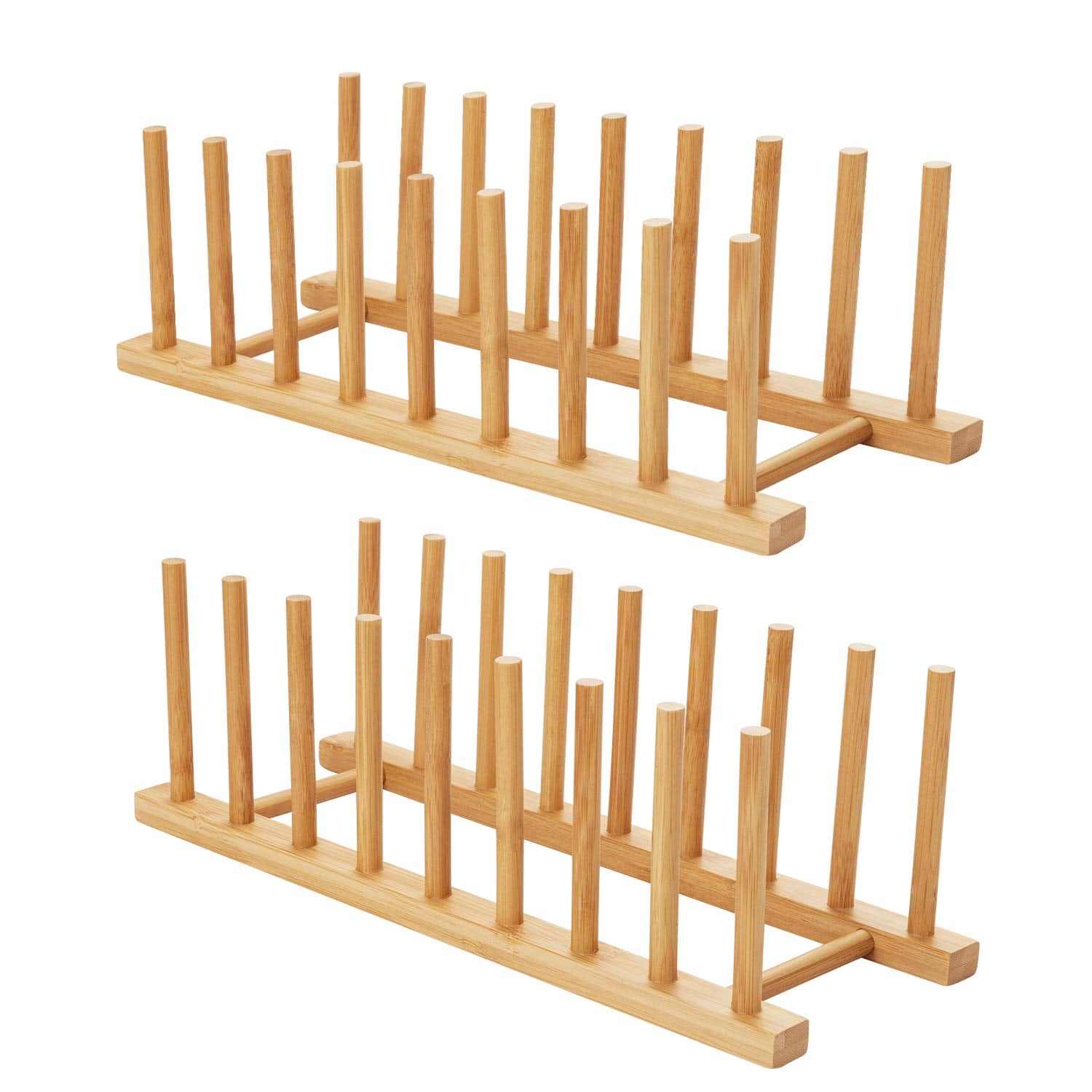 Hblife 2Pcs Bamboo Dish Plate Bowl Cup Book Pot Lid Cutting Board Drying Rack Stand Drainer Storage Holder Organizer Kitchen Cab