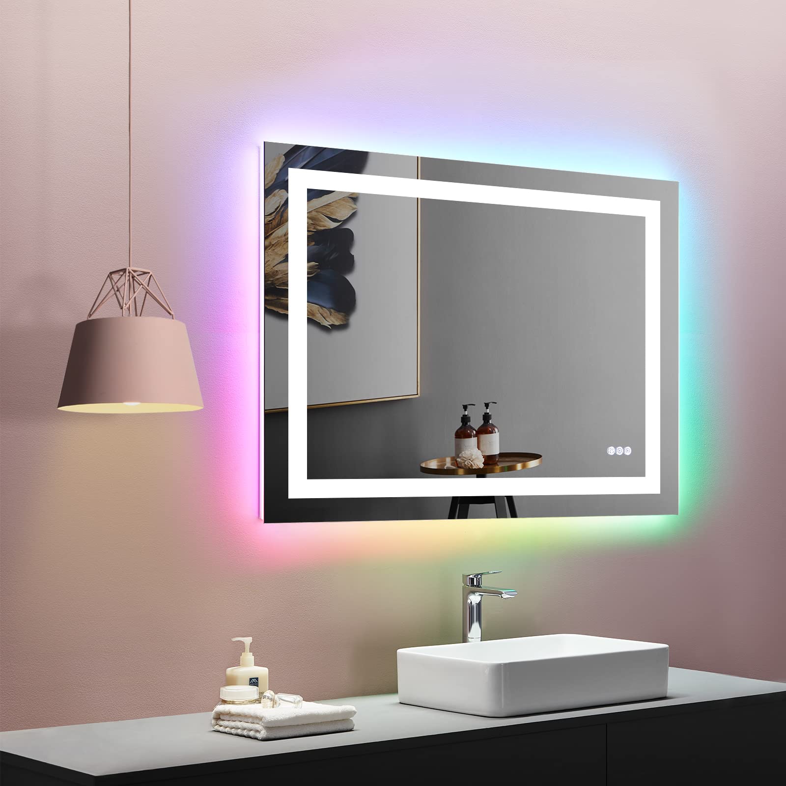 Loaao 40''X32'' Led Bathroom Mirror With Lights, Anti-Fog, Dimmable, Rgb Backlit + Front Lighted, Bathroom Vanity Mirror For Wal