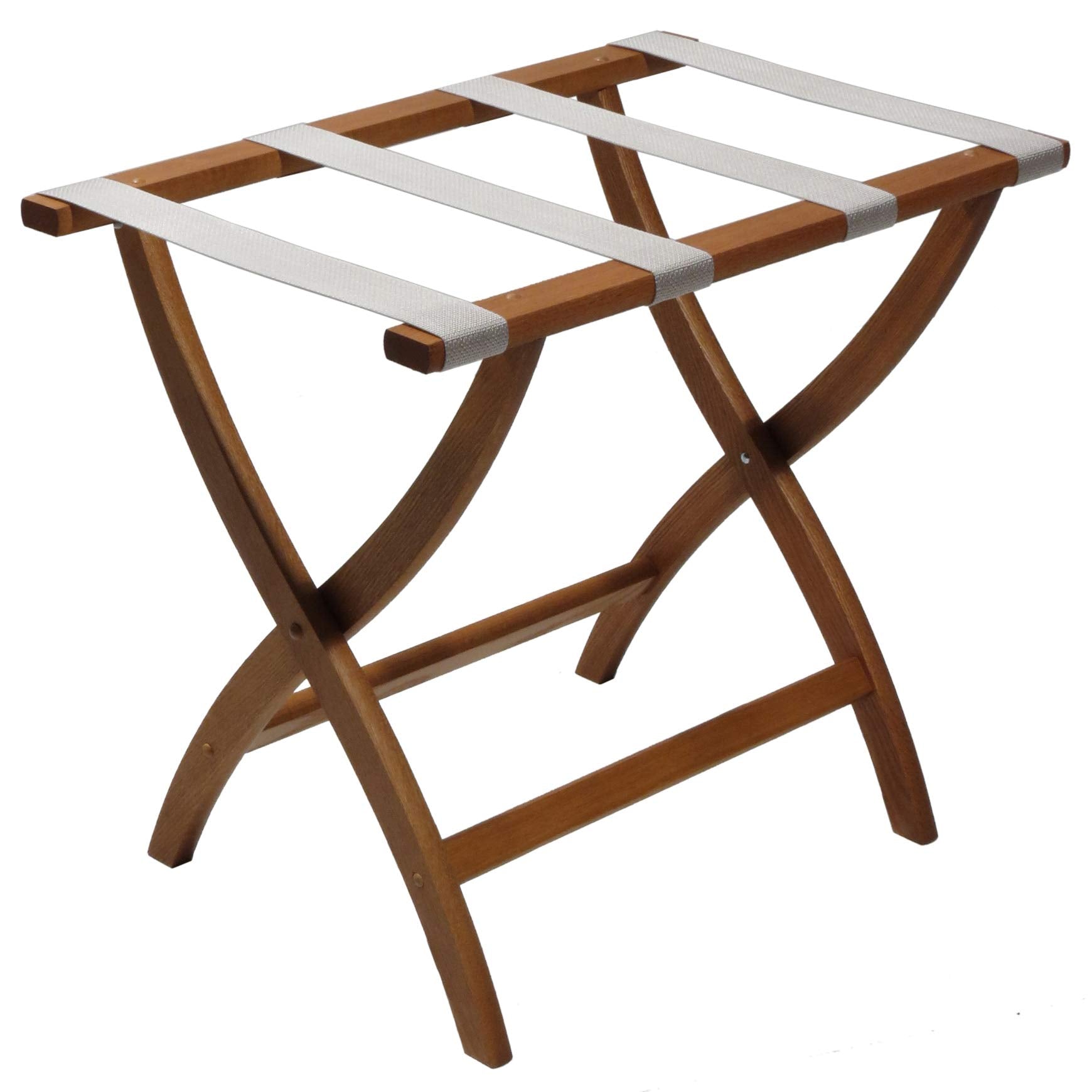 Wooden Mallet Designer Curve Leg Luggage Rack  Silver Straps  Medium Oak