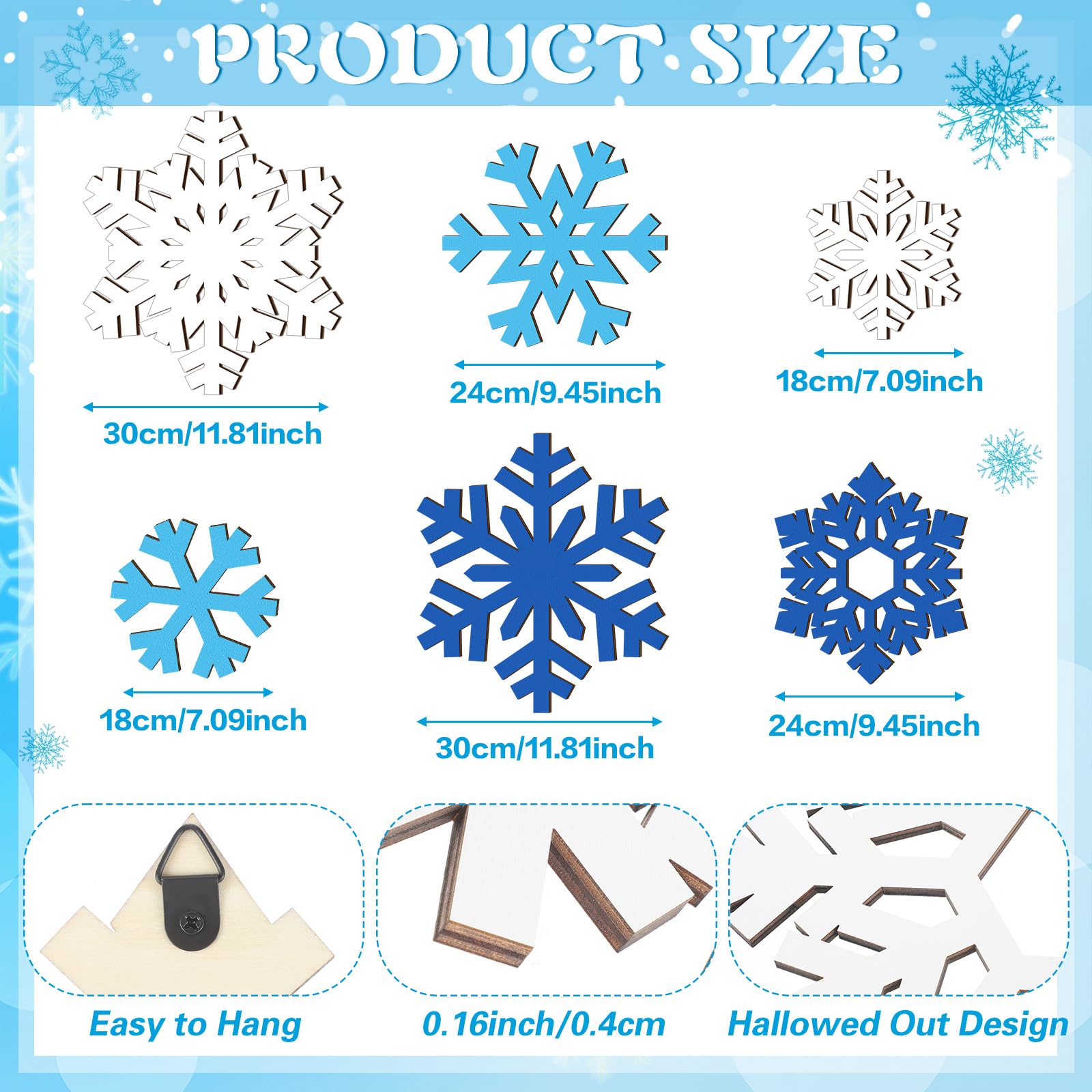 Thyle 6 Pcs Winter Wooden Sign Decoration for Wall Snowflake Shape Sign 3 Sizes Snowflake Hanging Plaques Rustic Wood Wall Holid