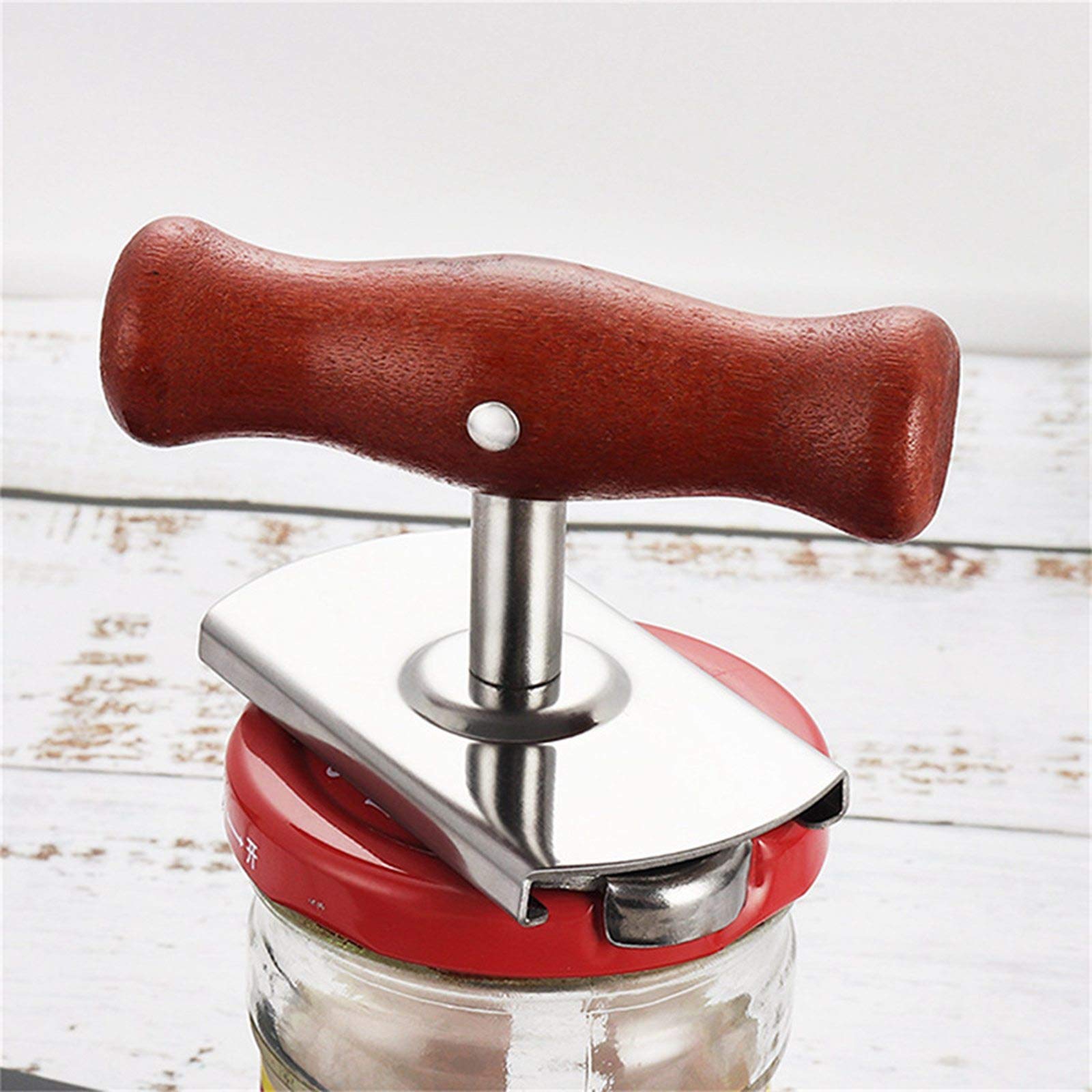 Kunovo Jar Opener for Weak Hands, Large Brown Wood Tool for Seniors & Children, Easy Twist Design