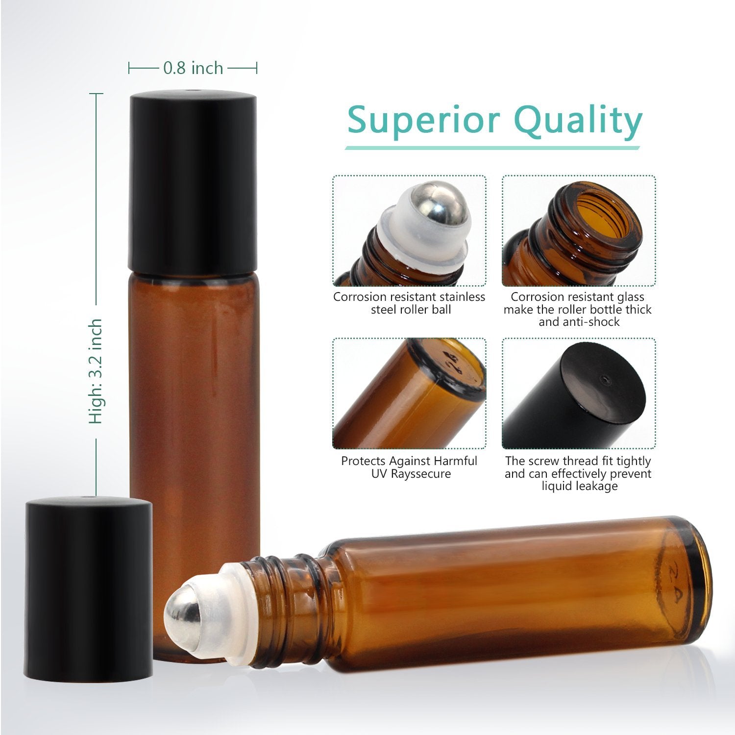 Mavogel 24  10ml Roller Bottles for Essential Oils - Amber  Glass with Stainless Steel Roller Balls (3 Extra Roller Balls  54 Pieces Labels  Opener  Funnel  Dropper  Brush Included)