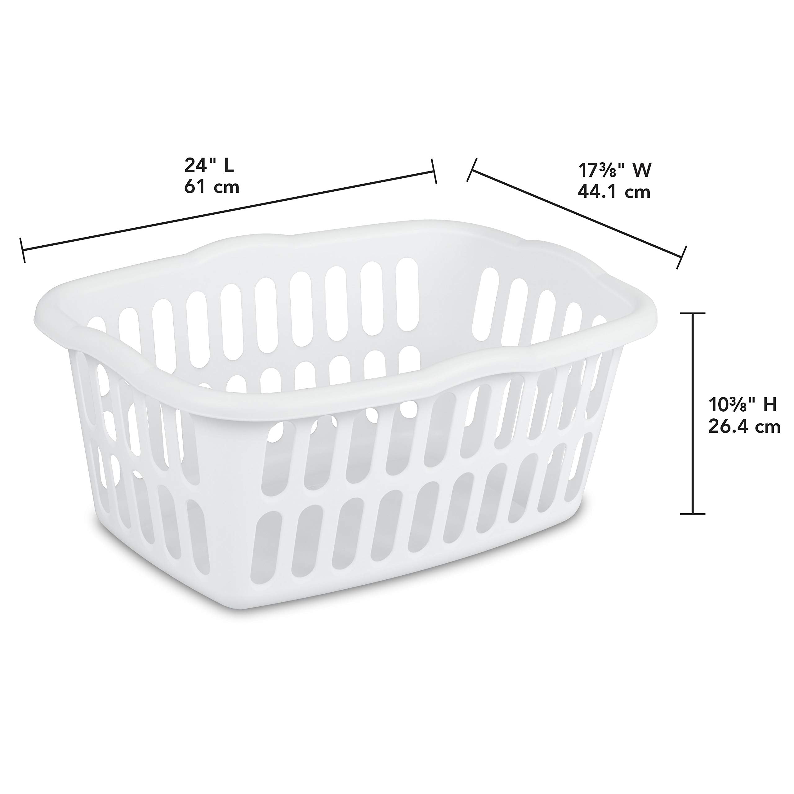 Sterilite 1.5 Bushel Rectangular Laundry Basket, Plastic, Classic Design For Carrying Clothes To And From The Laundry Room, Whit