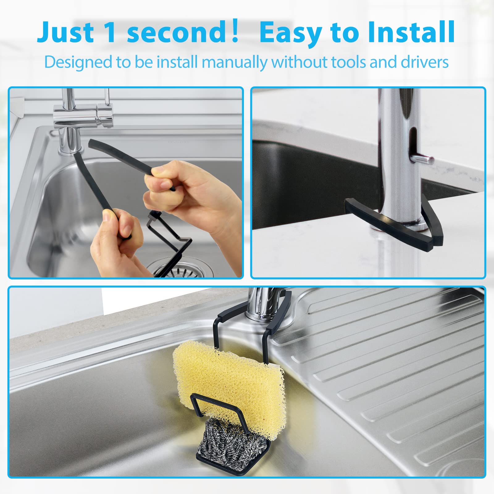 Achenyu Sink Caddy Sink Sponge Holder - Faucet Rack Shower Tray - Kitchen And Bathroom Metal Organizer Hanging Fix Around Faucet