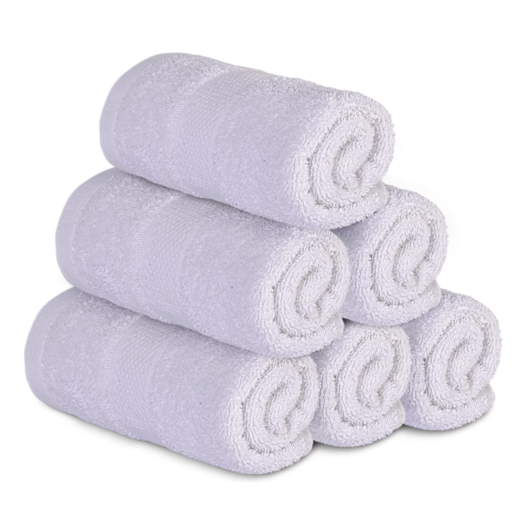 Infinitee Xclusives Premium 100% Cotton Hand Towels - Set of 6  16x28 Inches - Hotel and Spa Quality - Ultra Soft  Highly Absorbent - White Bathroom Towels
