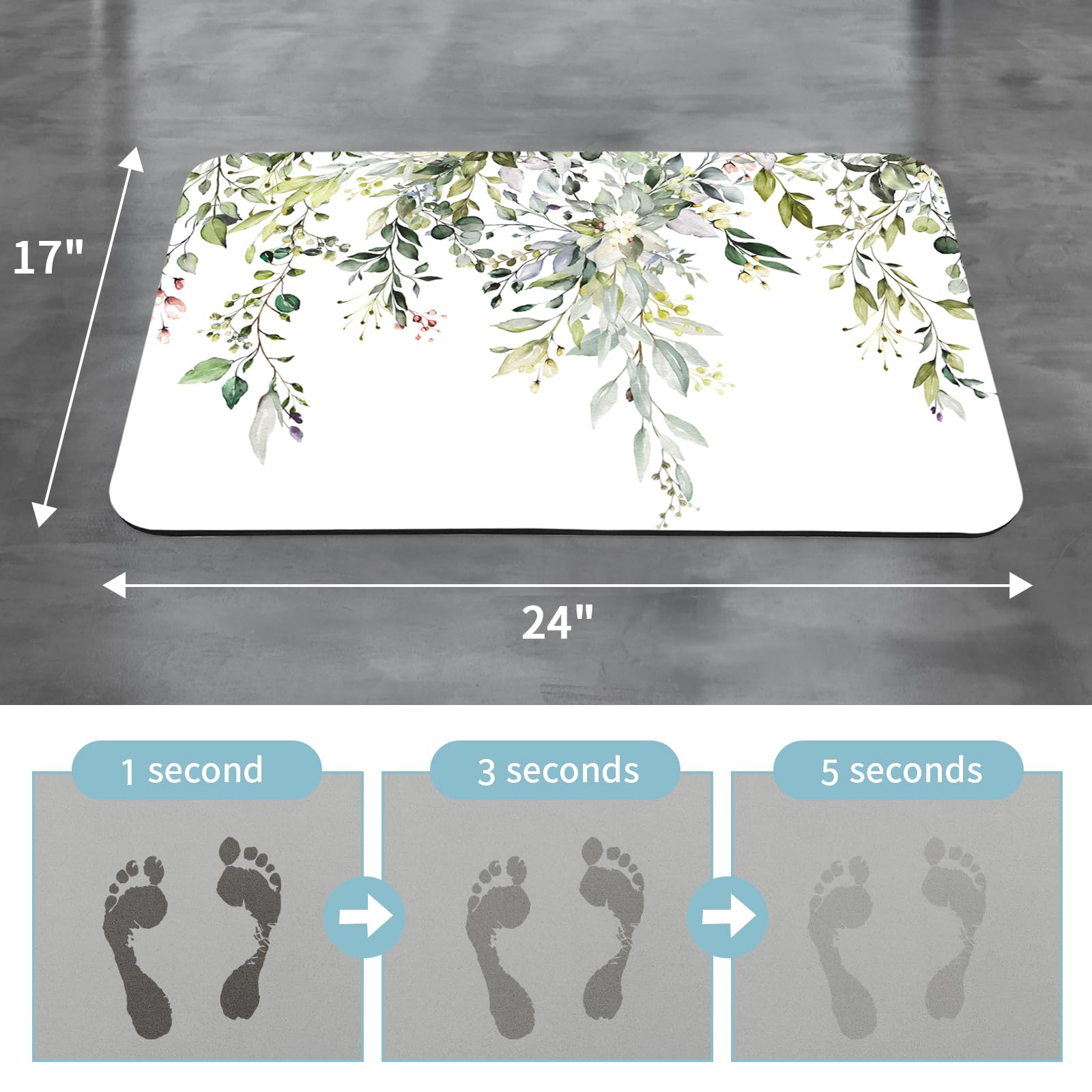 Gibelle Floral Bath Mat Rug Super Absorbent Quick Dry Thin Bathroom Rugs Fit Under Door Cute Flower Non Slip Rubber Backed Bathr