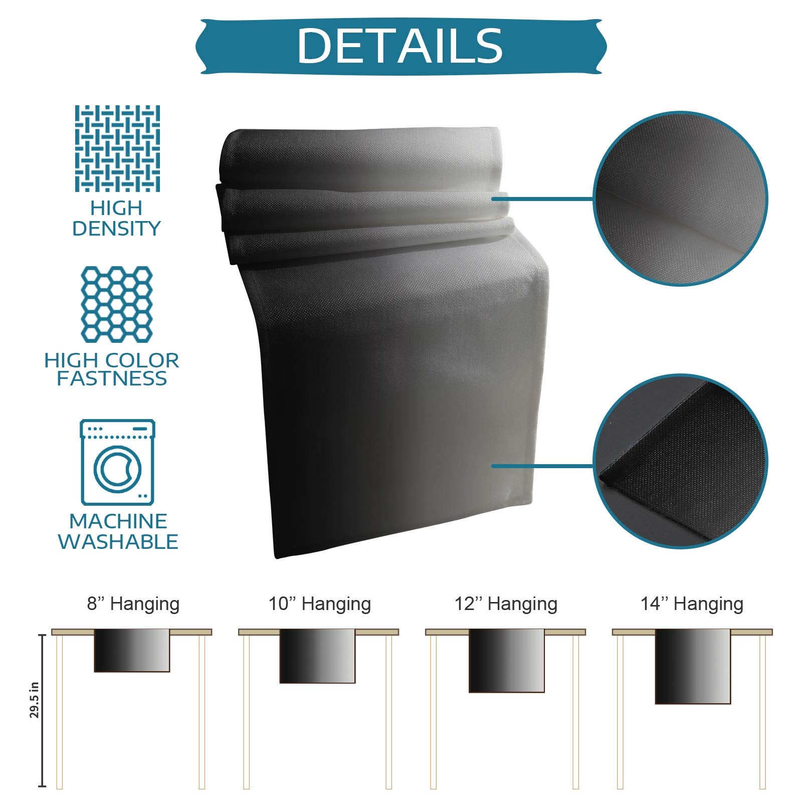 Artwork Store 70 Inch Table Runner And Placemats Set Of 6 Kits For Dinner Table, Ombre Black Grey Heat Resistant Cotton Linen Ta