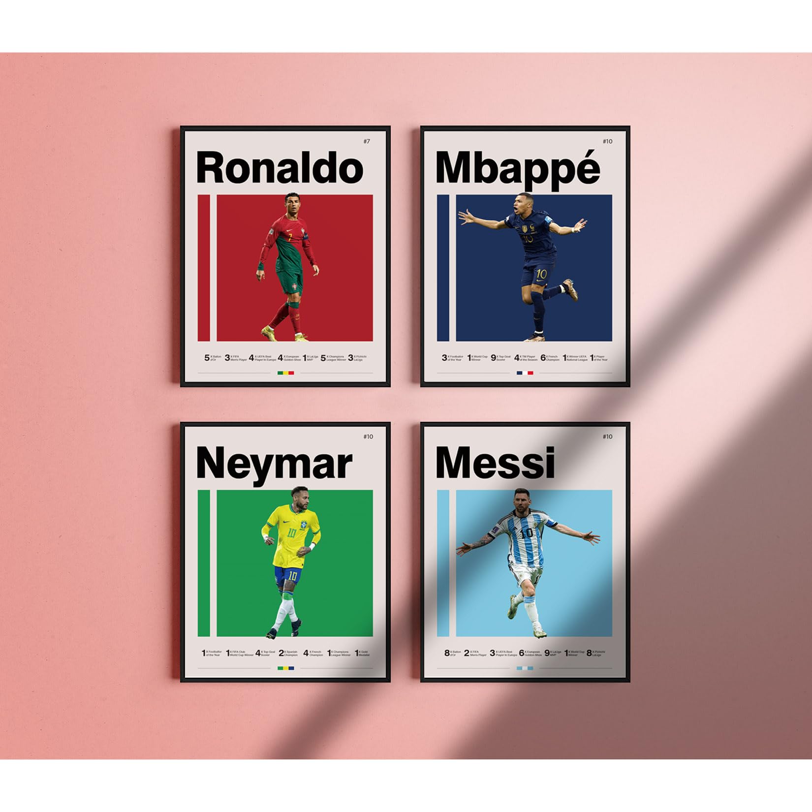 Soccer Posters 8X10 Inch Canvas Prints Unframed Set Of 4 - Messi, Ronaldo, Mbape And Neymar Famous Football Superstar Poster Spo