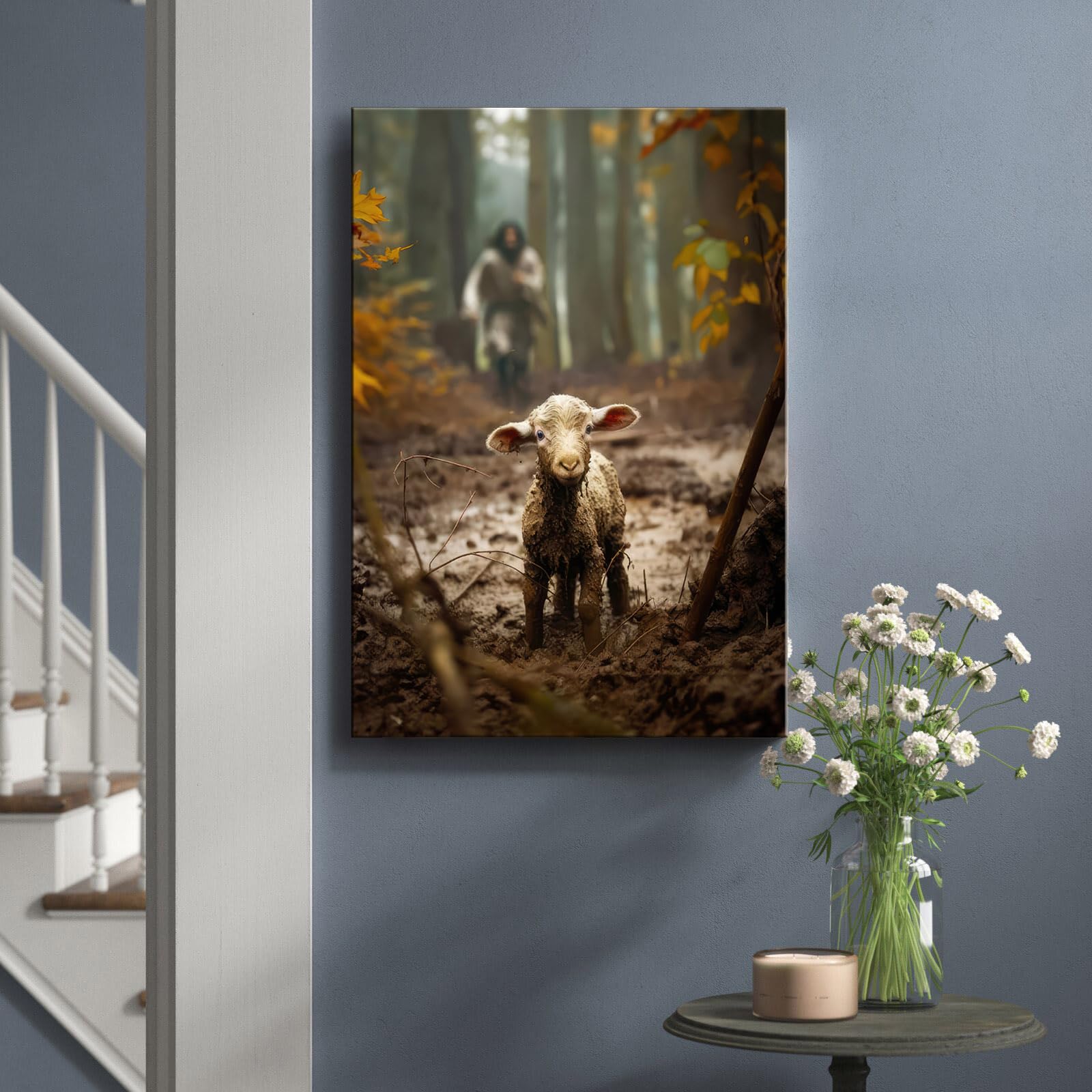 Ploceiny Christian Gifts For Women-Men,Jesus Canvas Home Decor For Prayer Room Christmas Decorations Jesus Running After Lost La