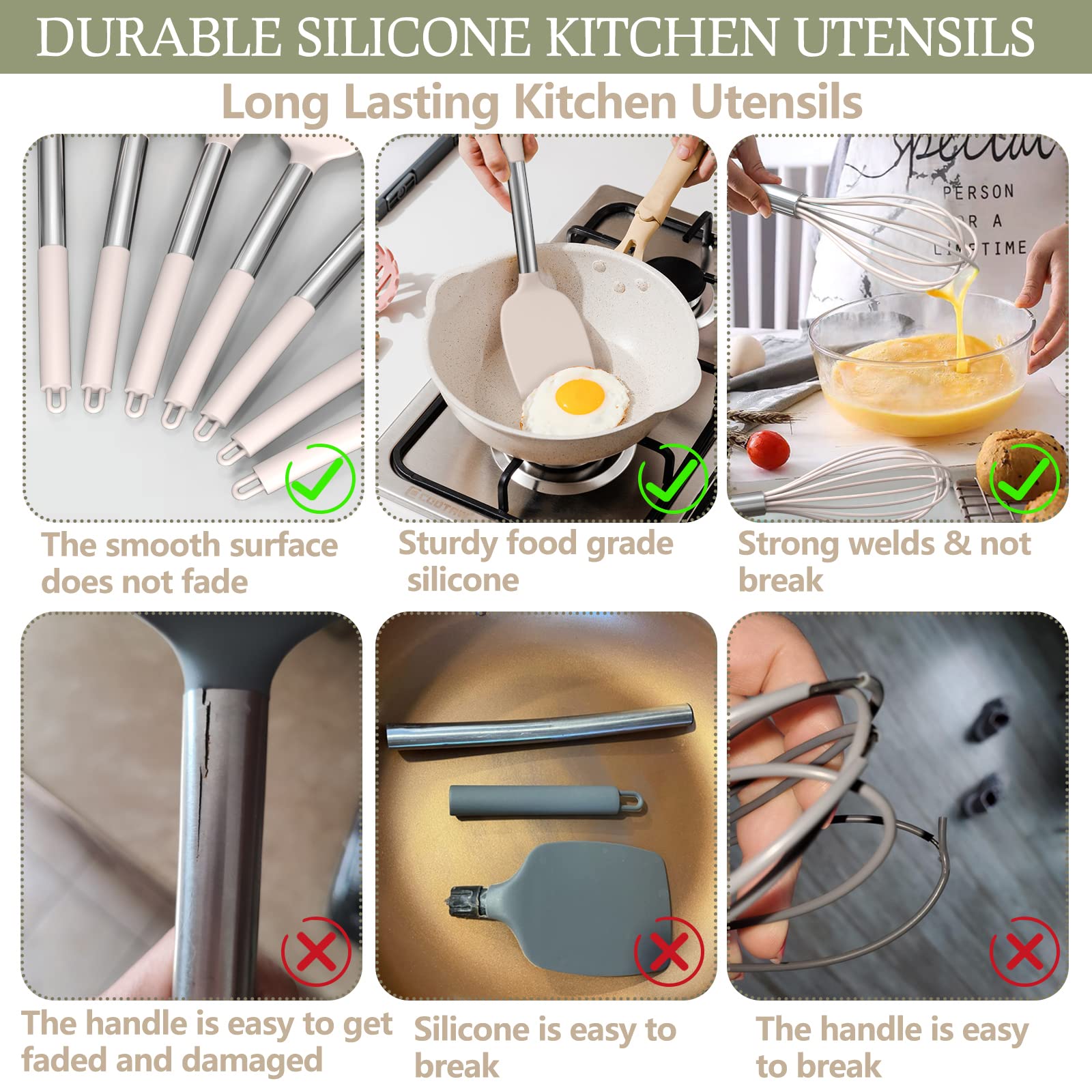 Stainless Steel Kitchen Cooking Utensil Set, Umite Chef 15 Pcs Utensils - Nonstick Cookware Set Spatula -Kitchen Gadgets Tools G